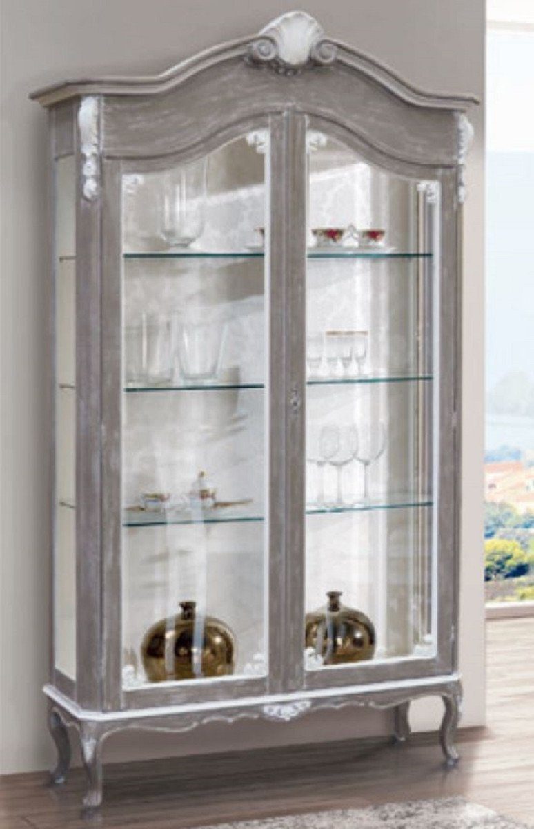 Casa Padrino Vitrine Luxus Barock Vitrine Grau / Weiß - Prunkvoller Barock Vitrinenschrank mit 2 Glastüren - Barock Möbel - Luxus Qualität - Made in Italy | Vitrinenschränke