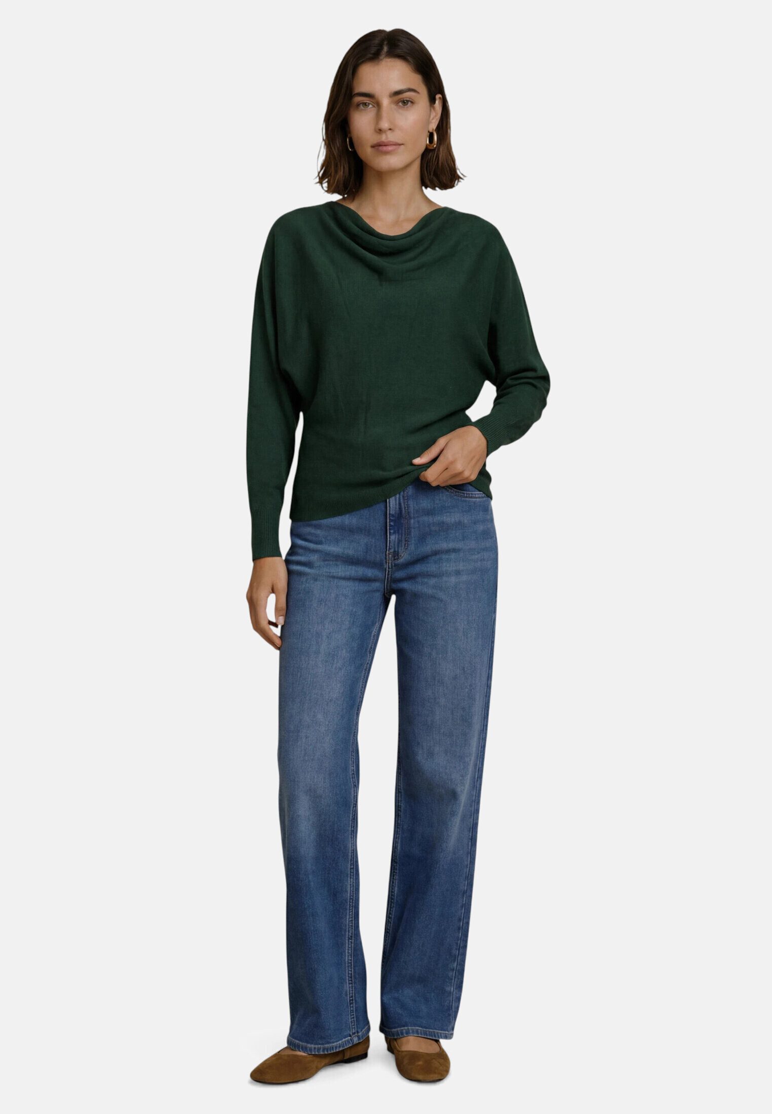 Zero Strickpullover Damen mit Fledermausärmeln (1-tlg) drapiert / gerafft