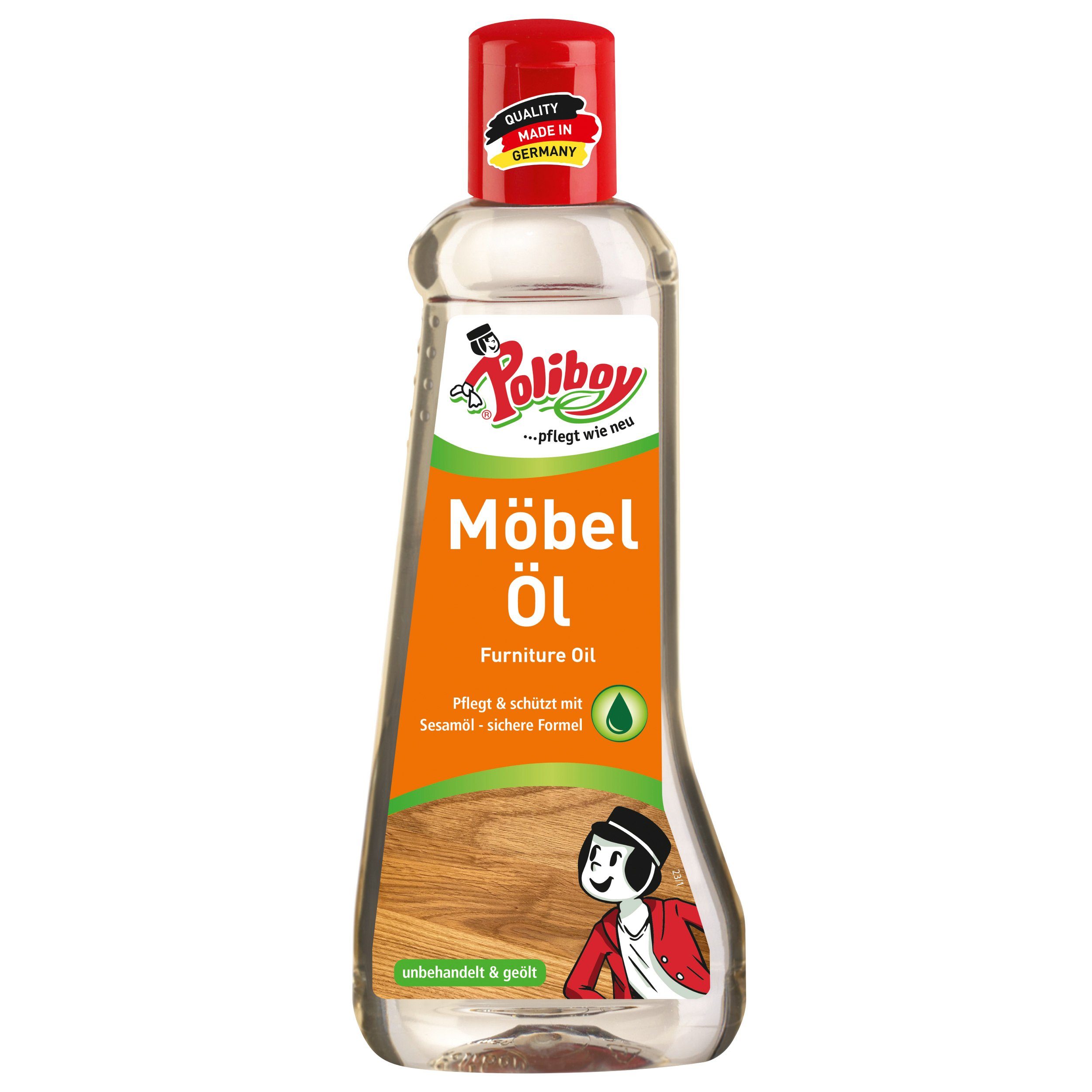 poliboy Möbel Öl - ohne Lösemittel - 200 ml - Möbelreiniger (Holzpflegemittel für Naturmöbel - Made in Germany)