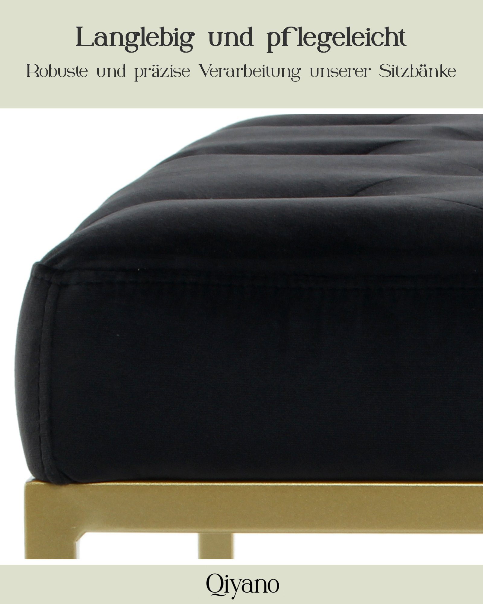 Gesteppte Samt Sitz- Sitzbank Polsterbank Schwarz Metallfüßen mit Qiyano goldenen Barock-Stil