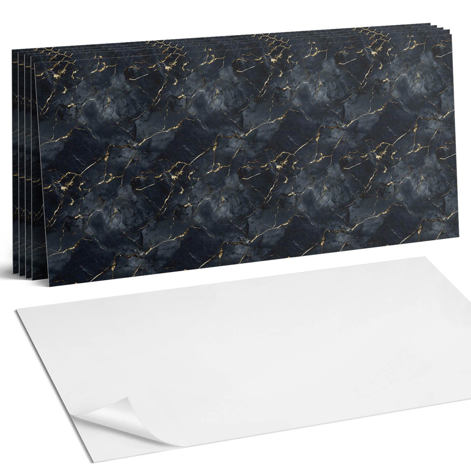Coloray Vinylfliesen Einfach zu reinigen und selbstklebend für Wand und Boden, Eleganter Marmor mit Adern, Schwarz