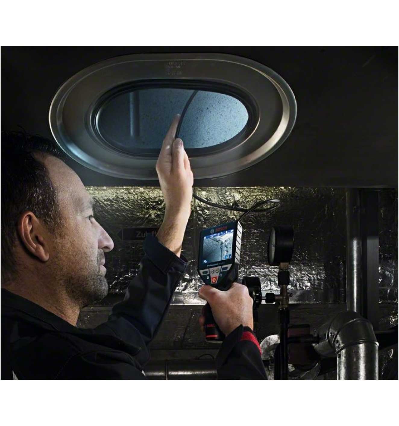 großen Display) Rotation die des Orientierung (Für Bosch „Up Inspektionskamera einem und GIC Professional räumliche operiert in optimale 120 Up“™ mit Ausrichtung is Bildes eine Funktion gleichzeitiger