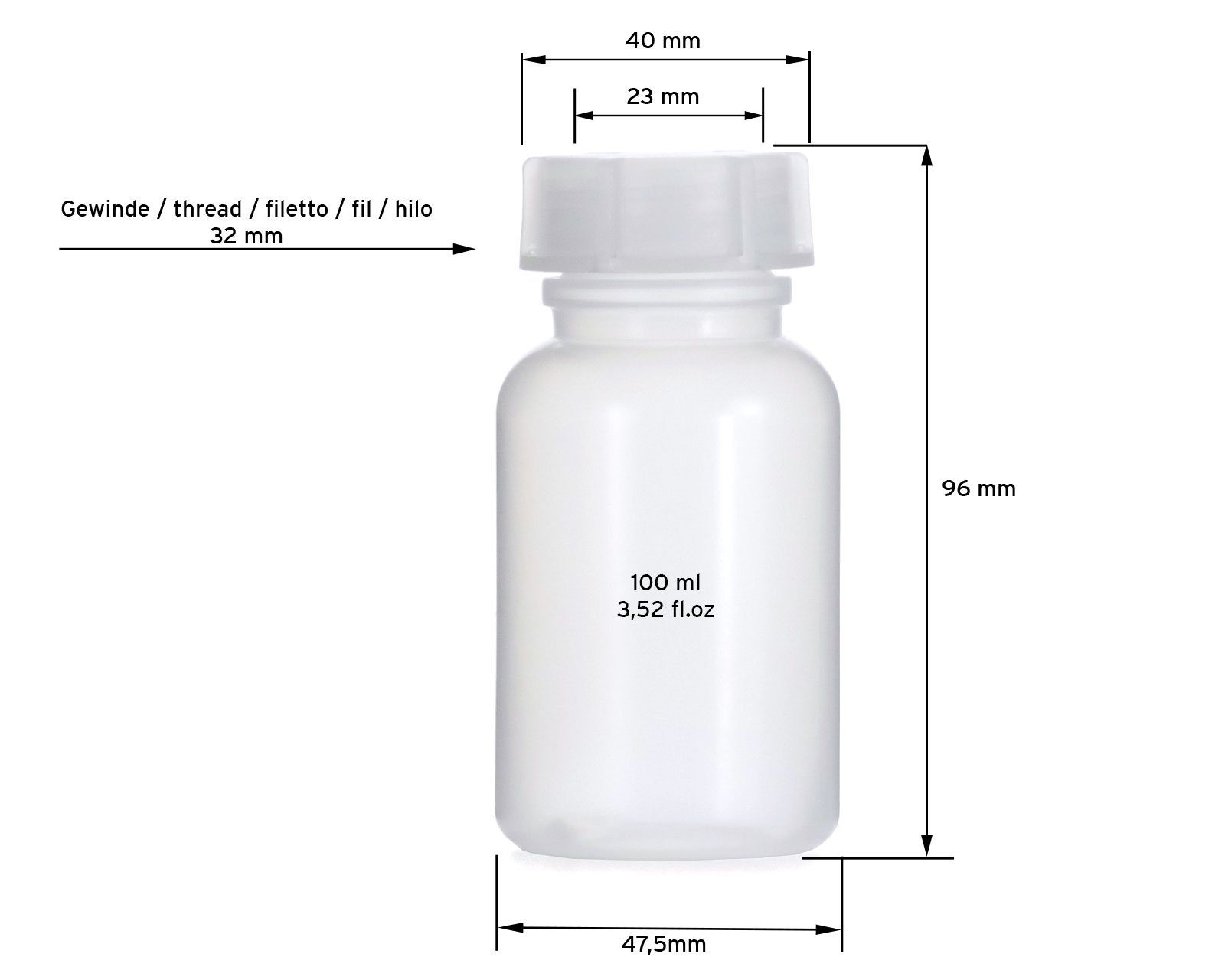 Deckel, mit Kanister G OCTOPUS naturfarben, 100 (100 32 St) Weithalsflasche ml rund,