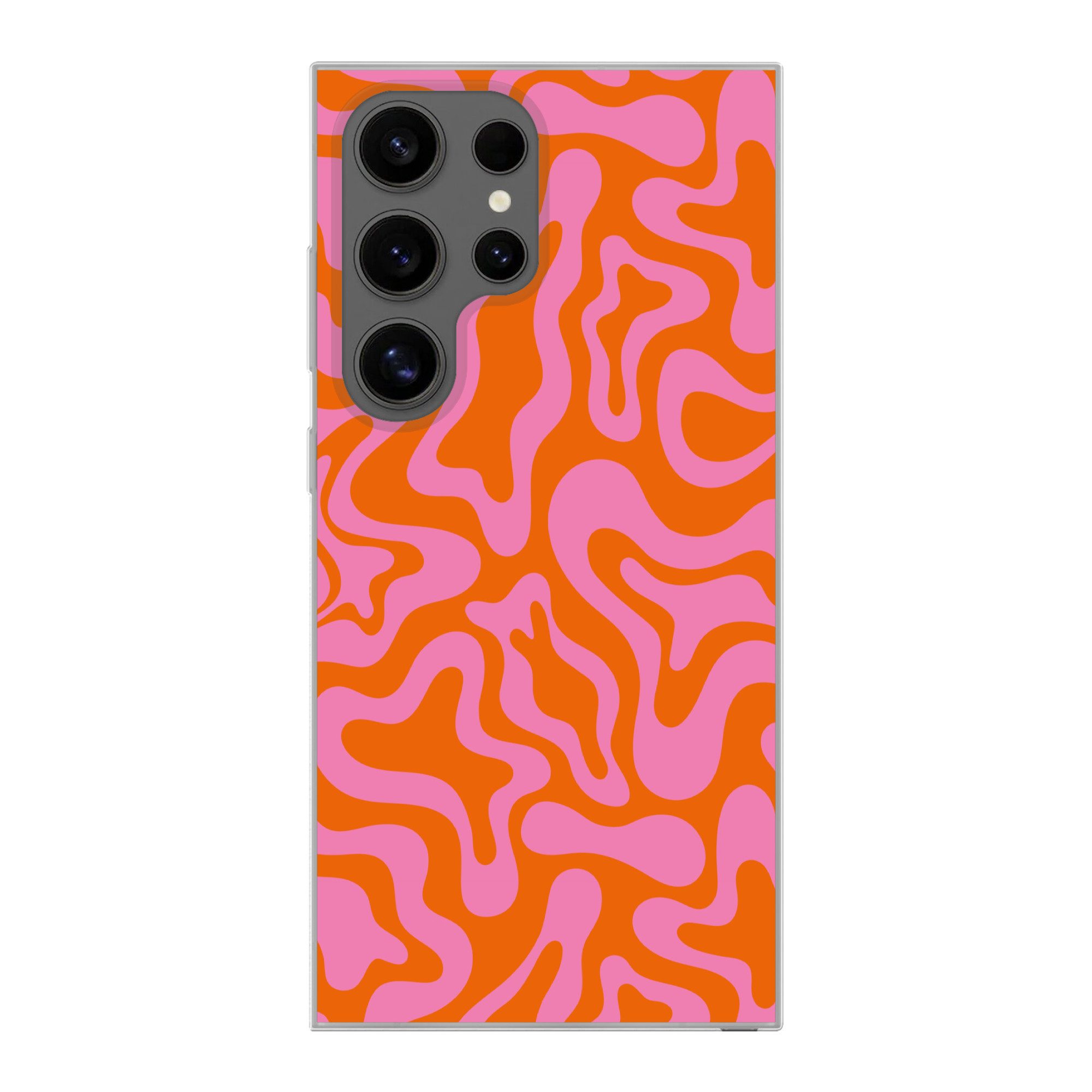 MuchoWow Handyhülle für Samsung Galaxy S24 Ultra Muster - Rosa - Orange - Abstrakt - Moder, Phone Case, Silikon, Schutzhülle Dünn