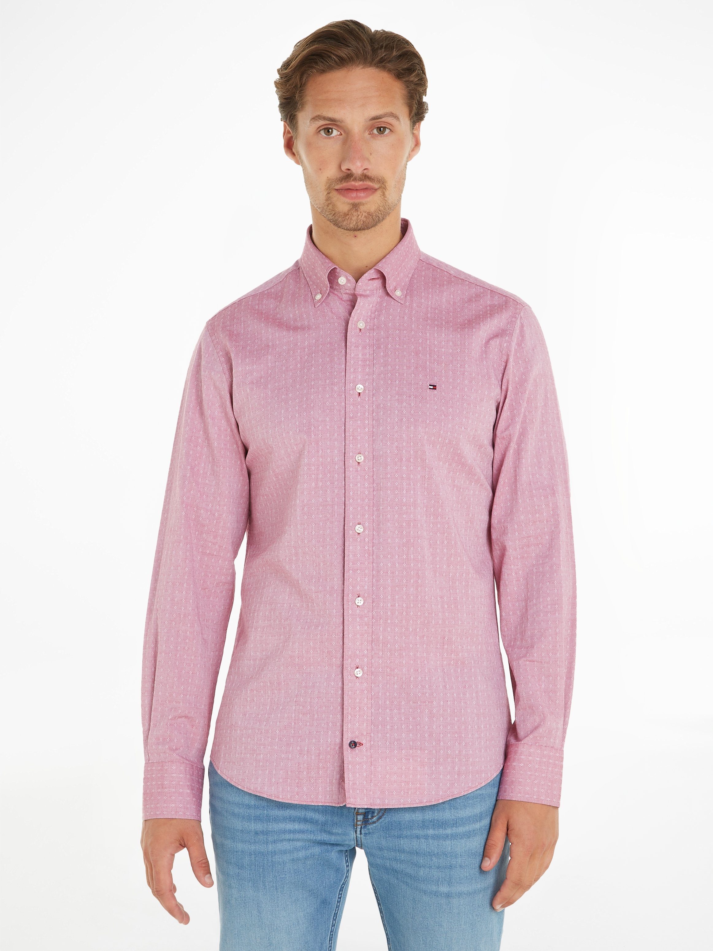 Tommy Hilfiger Langarmhemd CL W-OXFORD DOBBY RF SHIRT mit dezenter Labelflag auf der Brust