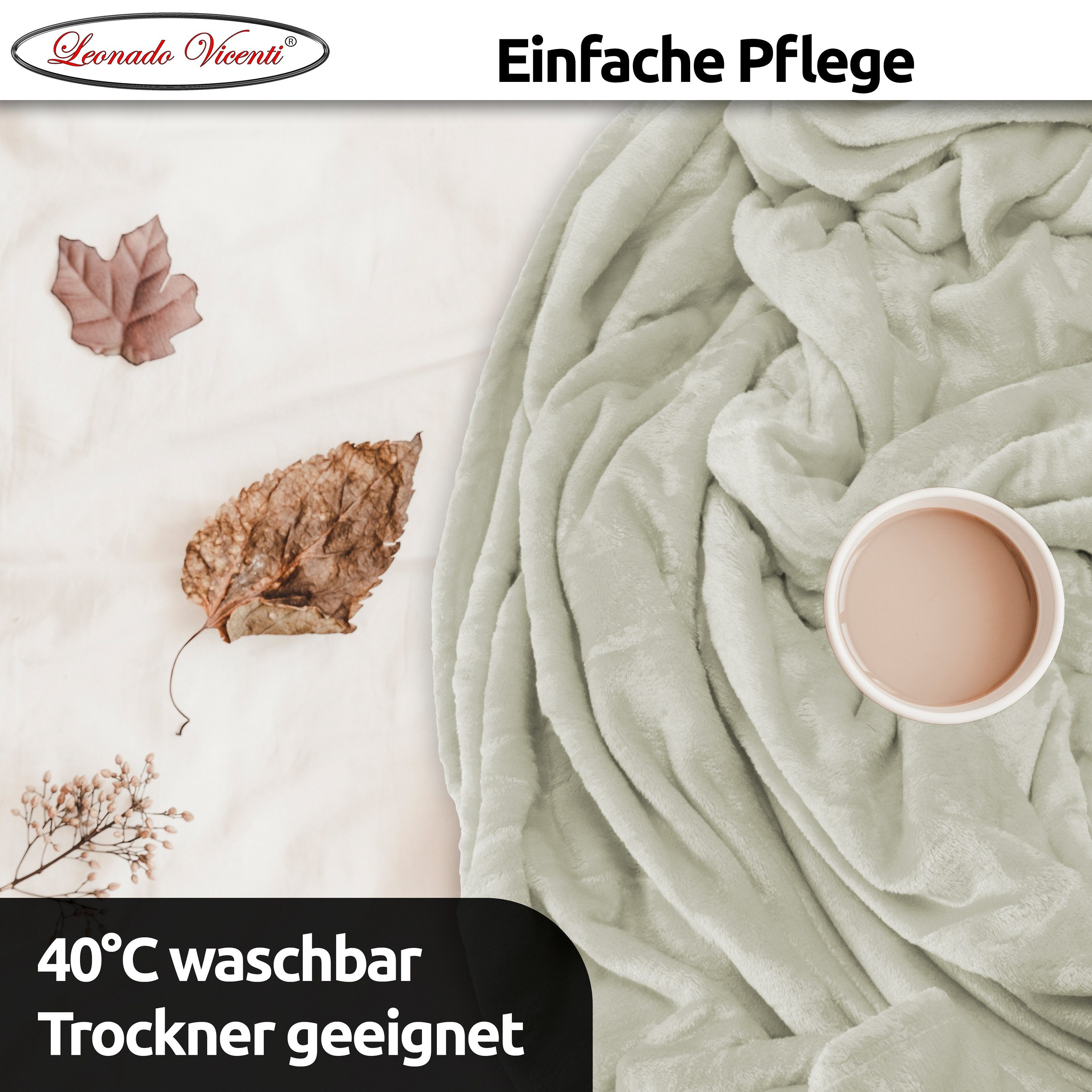 Wohndecke kuschelig warm, 2er Pack 150x200, Leonado Vicenti, Kuscheldecke flauschig weich, Einfarbig,2er Set – Bild 4 von 5