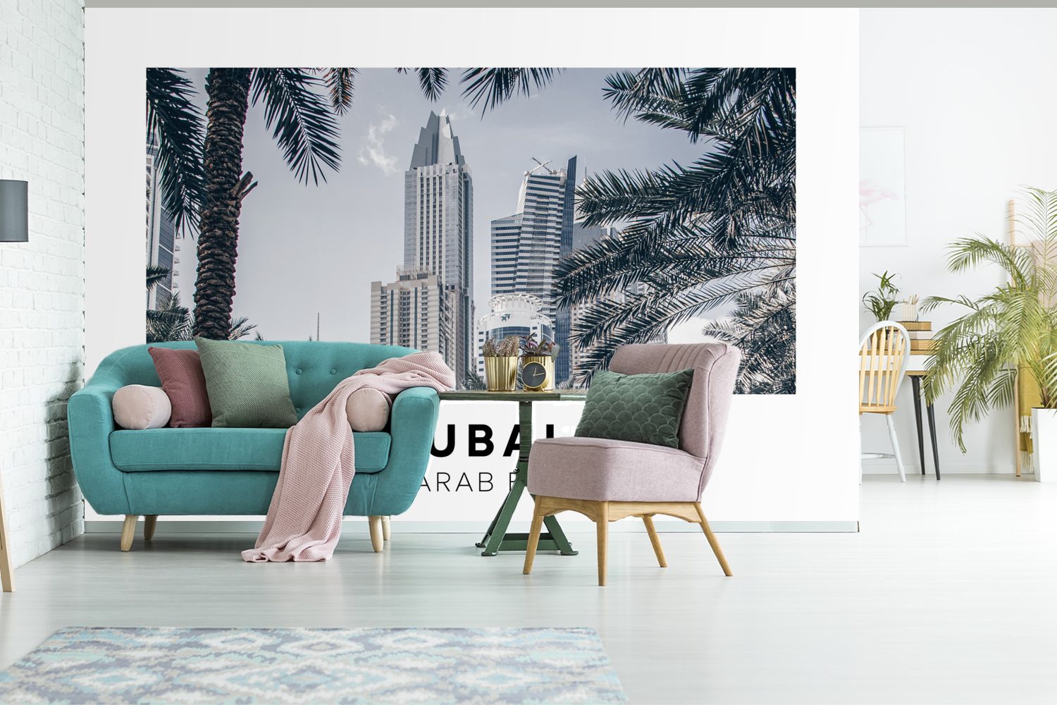 für Vinyl Palmen, MuchoWow Fototapete Tapete St), Wallpaper Dubai Architektur Kinderzimmer, - bedruckt, (6 Matt, Wohnzimmer, - Schlafzimmer,