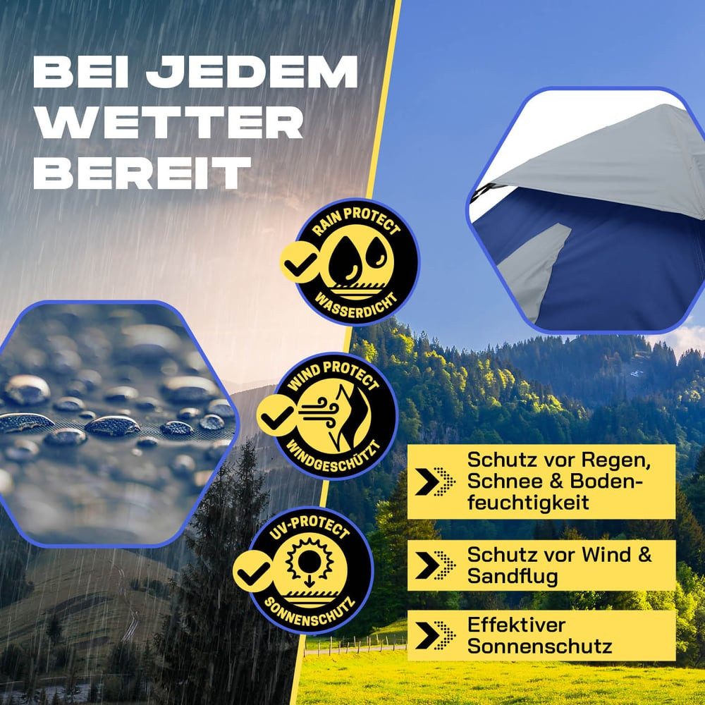 Lumaland Wurfzelt Pop up Familienzelt für 3 Personen Vorzelt, 10 Sek. Quick-up-Aufbau Faltsystem Schutz vor Wind Regen Schnee