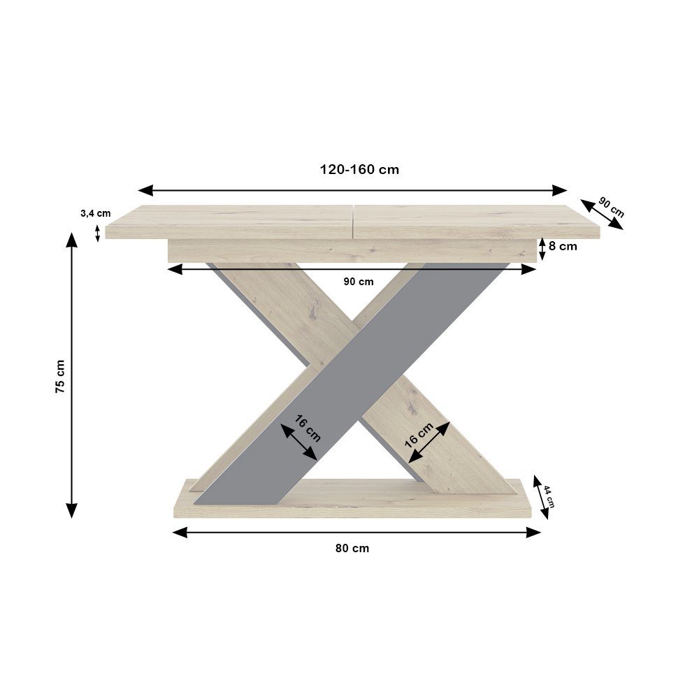 Compleo Esstisch Tisch, cm, artisan, Farbe: Esszimmer, Ausziehbar eiche 120-160 stil Loft AMI