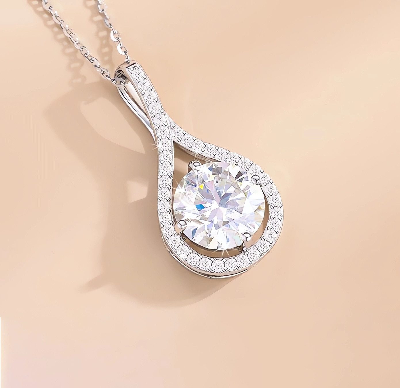 Jumpeak Kette mit Anhänger 0,5ct/1ct/2ct/3ct runder Diamant D/E VVS2 3EX Ha günstig online kaufen