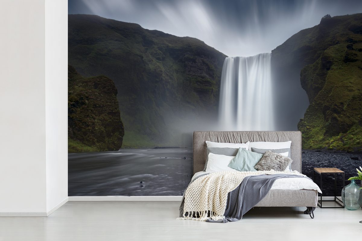 Schlafzimmer, Dschungel, Wohnzimmer, - bedruckt, Vinyl Wasserfall für Berg Fototapete Matt, MuchoWow (6 - Tapete Kinderzimmer, St), Wallpaper