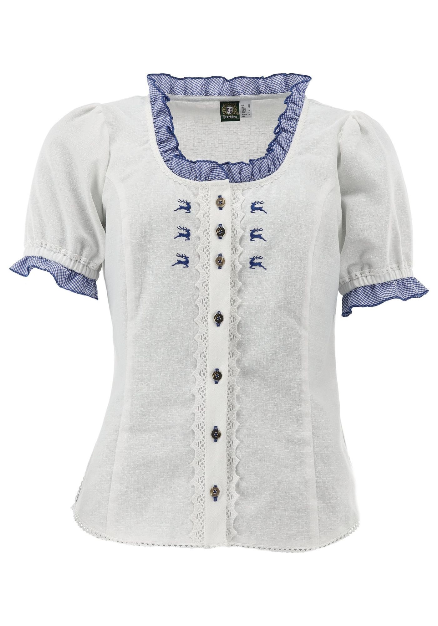 OS Trachten Trachtenbluse Fluspi Kurzarmbluse mit Rundhalsausschnitt in Kon günstig online kaufen