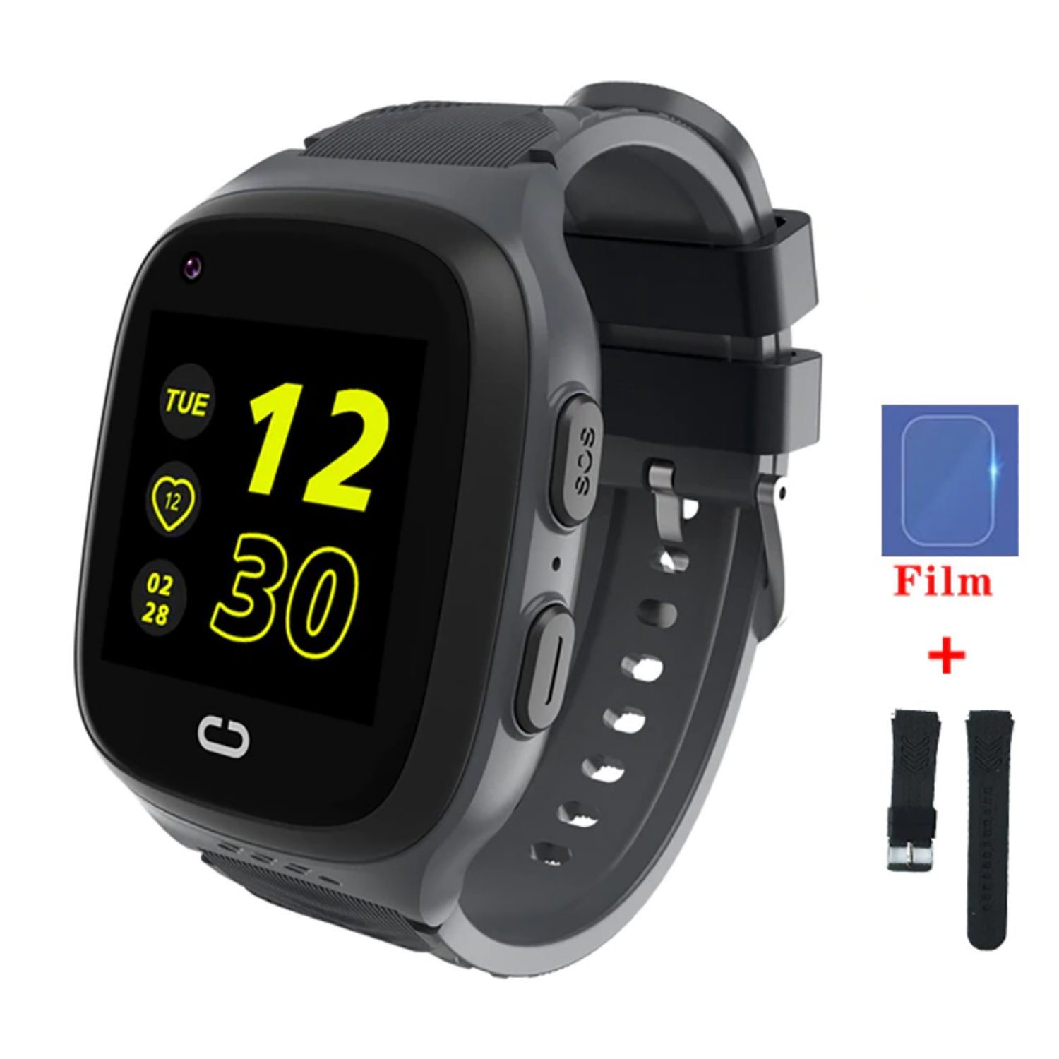 TPFNet SW10 mit Silikon Armband - für Kinder mit SOS und GPS Funktion  Smartwatch (Android), Kinder mit Kamera für Videotelefonie, Herzfrequenz,  Schrittzähler, Taschenrechner, Schlafüberwachung etc. Schwarz