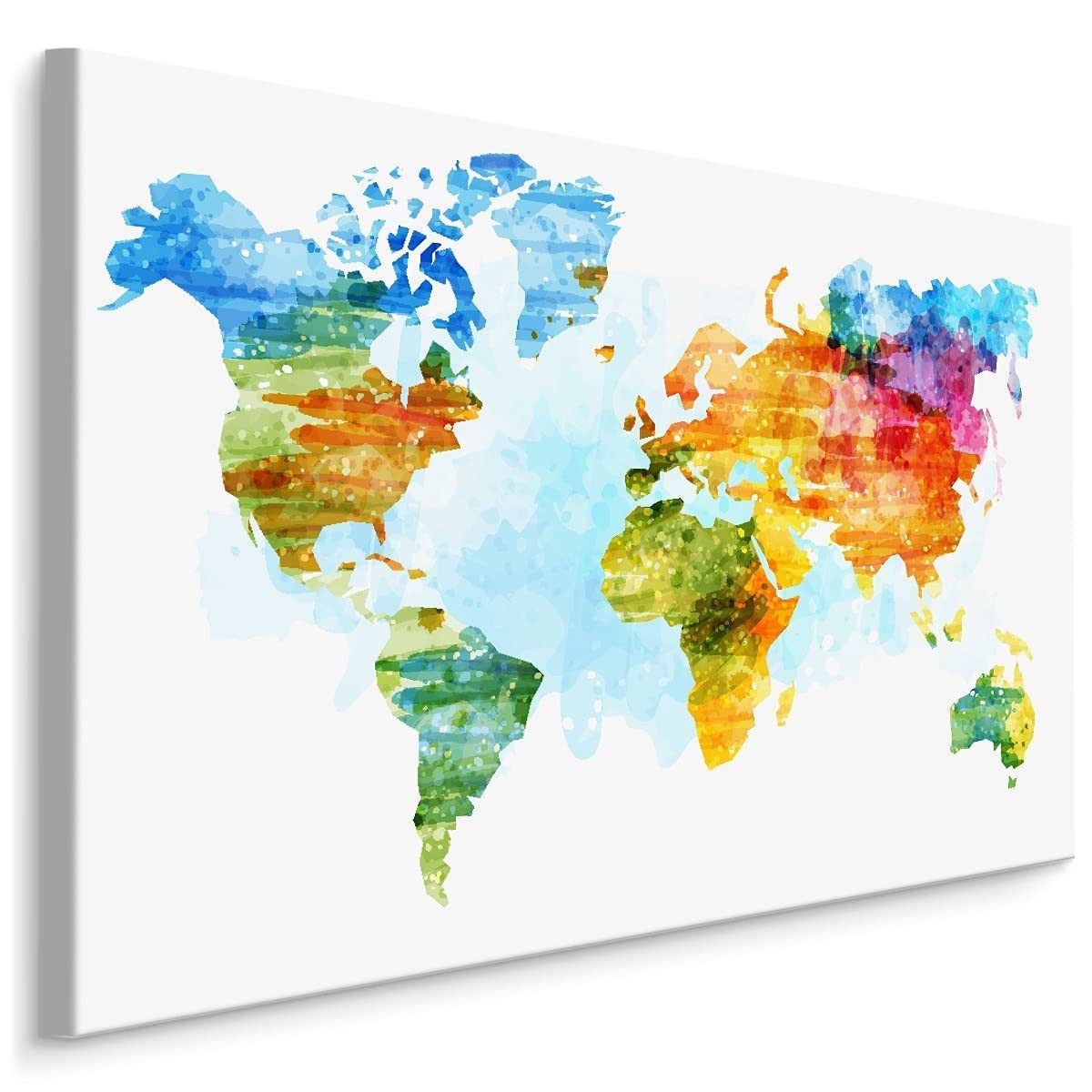 Muralo Leinwandbild Landkarten – Leinwandbild Wandbild Kunstdruck Wohnzimmer, Gebäude (1 St), Weltkarte – Kontinente – Ozeane, 90 x 60 cm, aufhängefertig