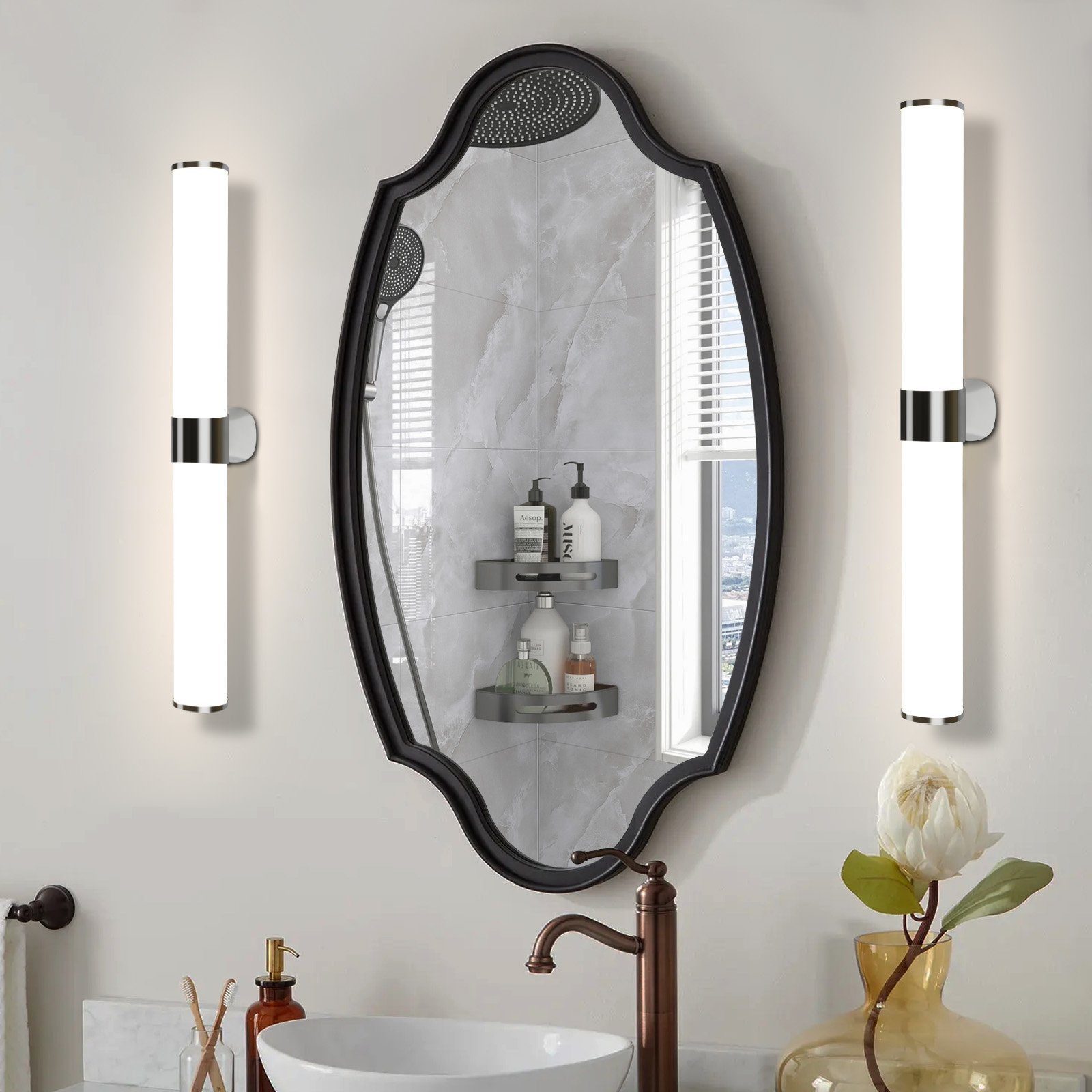 ZMH Spiegelleuchte Spiegellampe - Modern 40/60CM Chrom Schlafzimmer, Augenschutz, LED fest integriert, 4000k, Neutralweiß 4000K Feuchtraumleuchte Modern