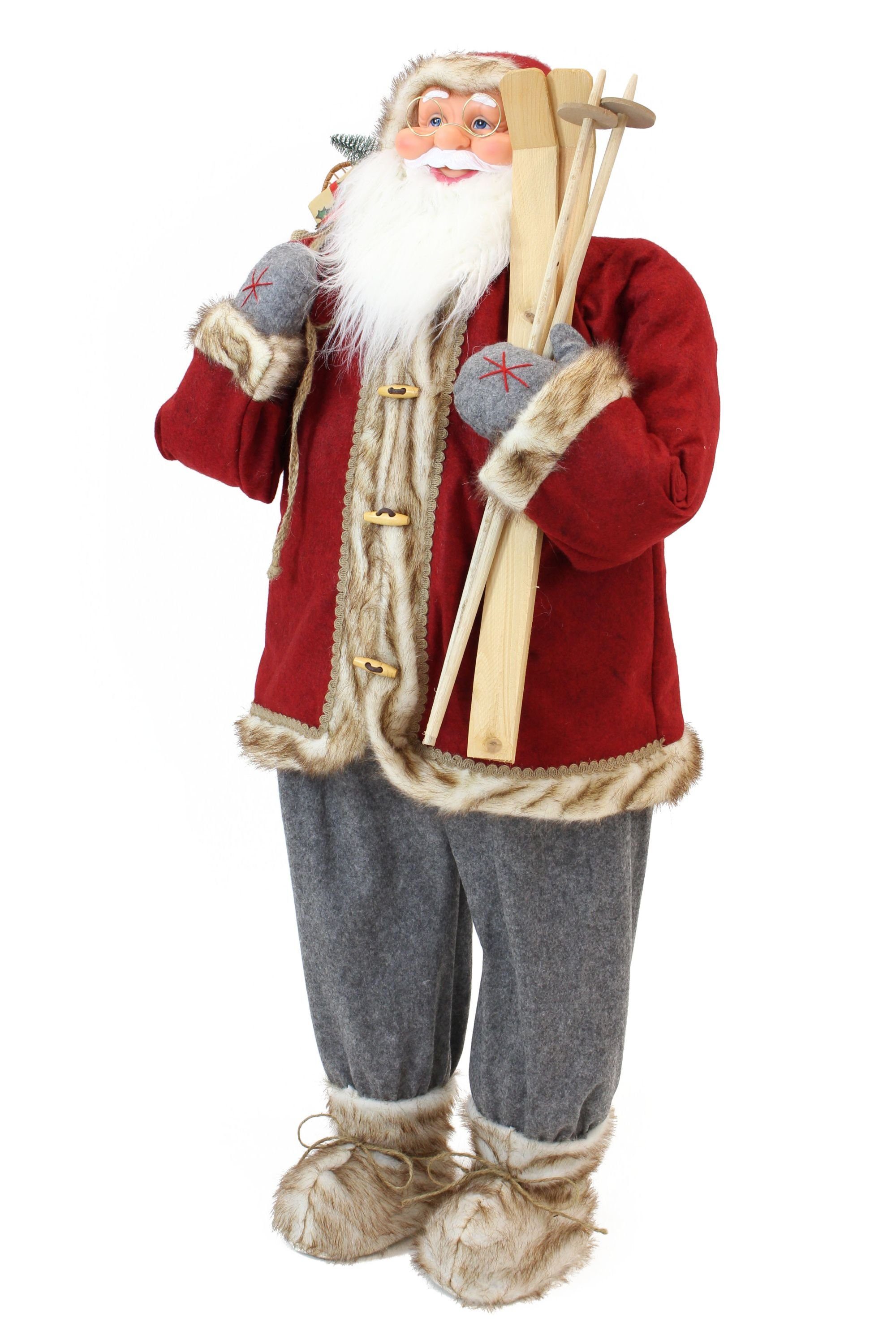 Dekoleidenschaft Weihnachtsmann große Dekofigur "Nikolaus" 120 cm hoch rot / grau, Weihnachtsmannfigur, mit Geschenkesack, Nikolausfigur, Weihnachtsfigur, Weihnachtsdeko