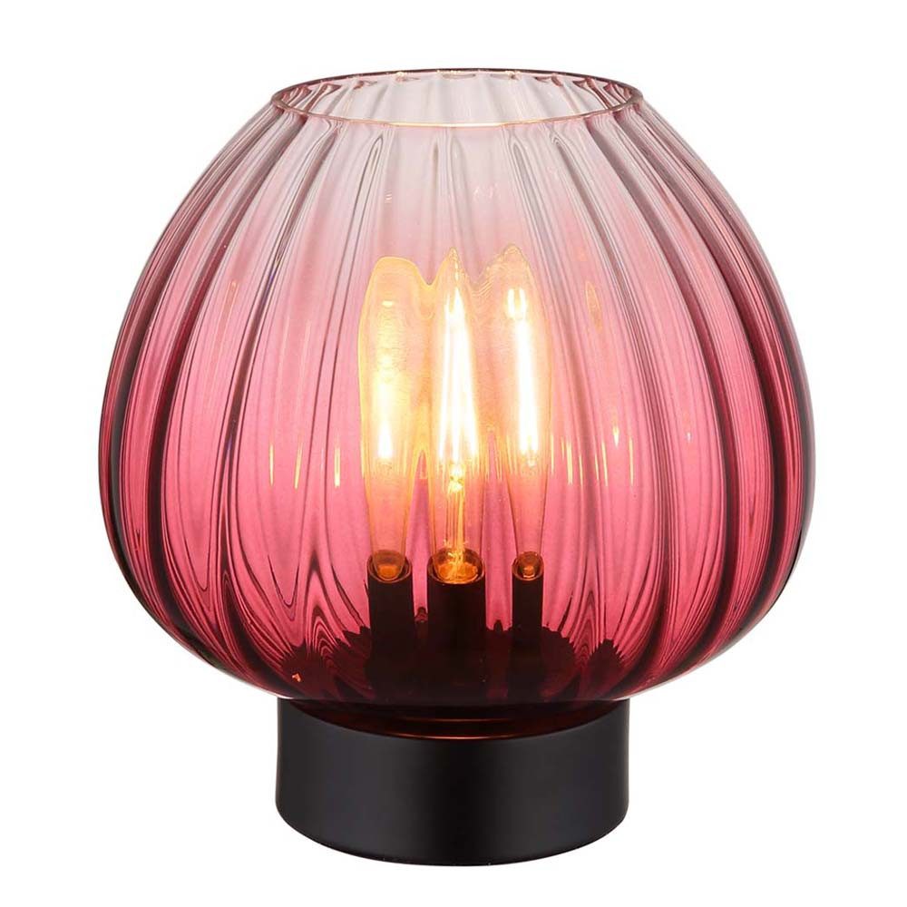 GLOBO LIGHTING Tischleuchte, Leuchtmittel nicht inklusive, Tischleuchte Beistelllampe Glas rot Nachttischlampe Schalter H 23,5 cm