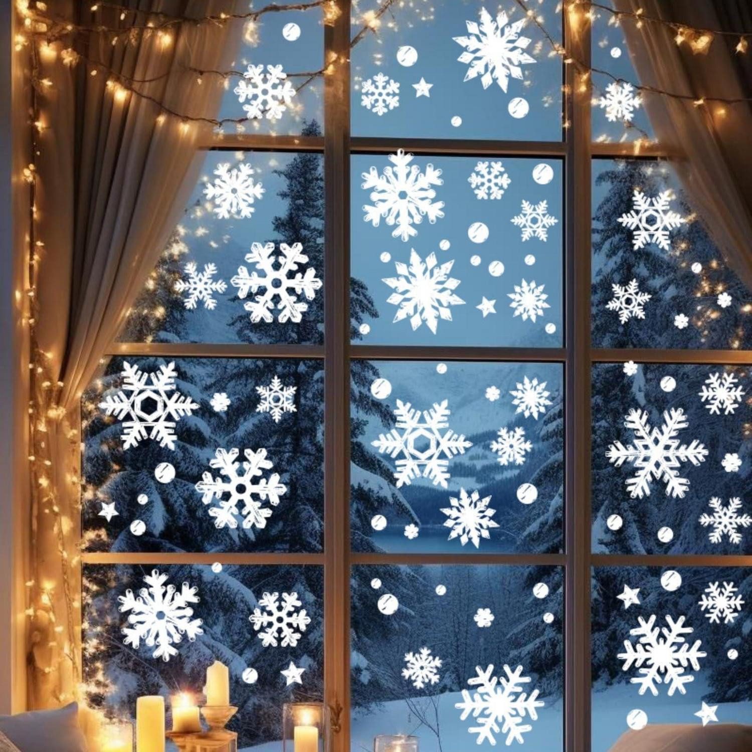 LuxusKollektion Fensterbild Fensterbilder Weihnachten Schneeflocken PVC 4er-Set