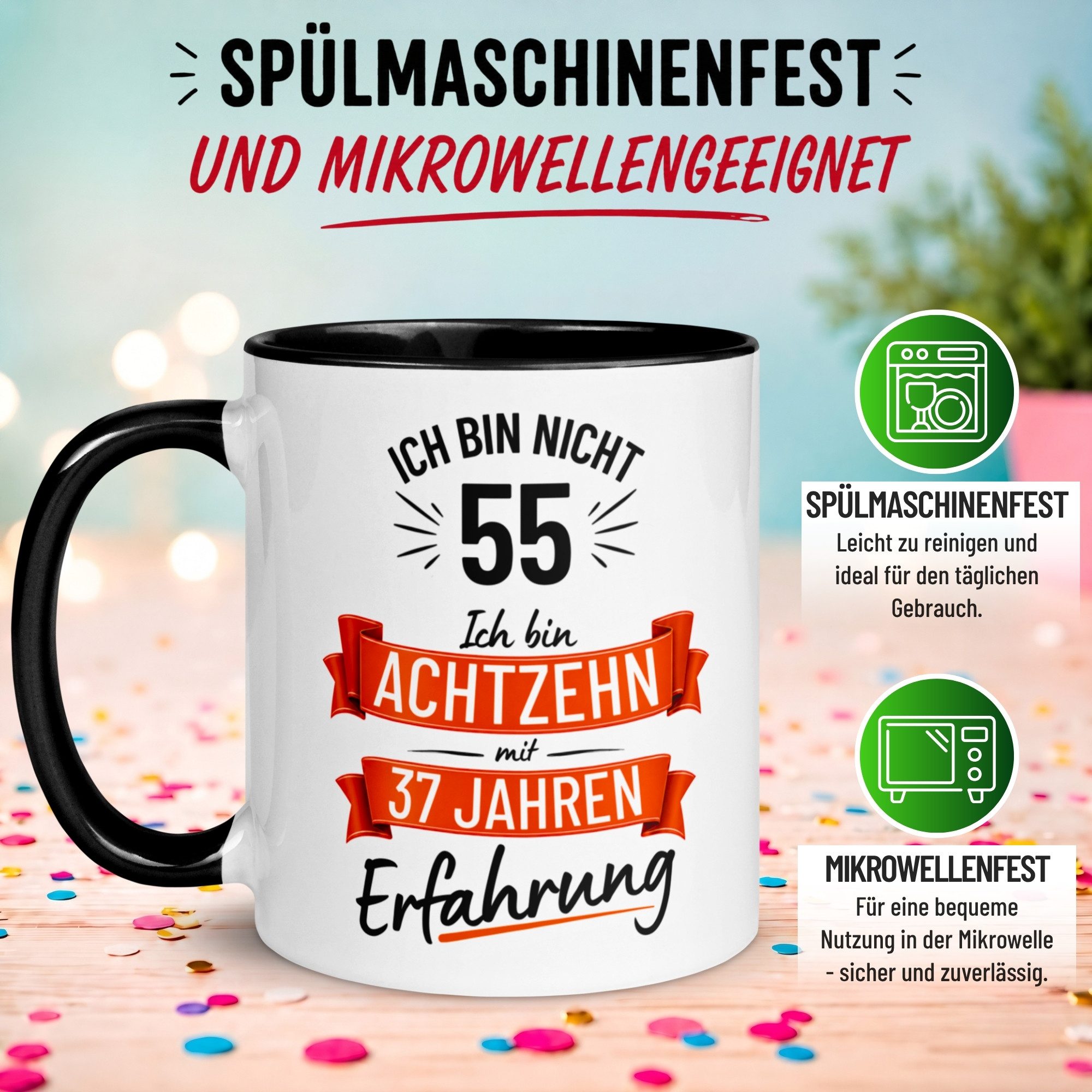 Momentals Tasse 55 Geburtstag Mann – „Nicht 55 – Ich hab Erfahrung“ – Geschenk Männer, Gratis Versand · Links-&Rechtshänder · Spülmaschinenfest – Bild 5 von 5