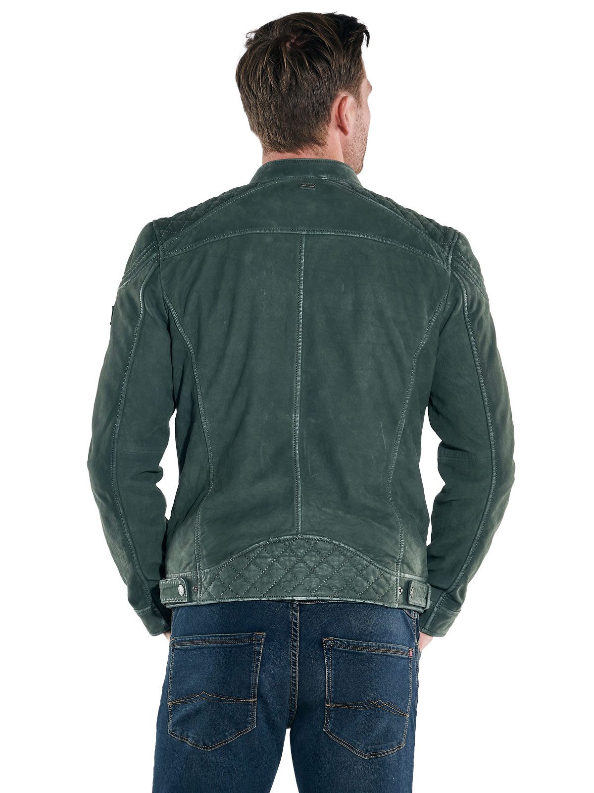 Engbers Lederjacke Herren Lederjacke mit Stehkragen, Dunkelgruen günstig online kaufen