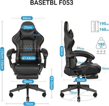 BASETBL Bürostuhl Gaming-Stuhl ergonomischer Bürostuhl mit Fußstütze und Liegefunktion, breite Sitzfläche, bis 150kg belastbar