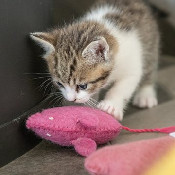 naturling Katzenangel Katzenspielzeug Set aus 100% Filzwolle handgemacht (3 Stück), für Katze und Hund