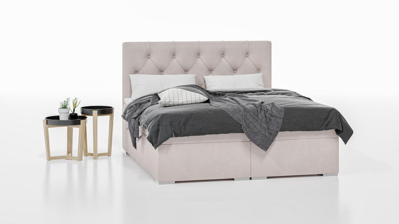 Doppelbett Luxus in Bett Modern, Schlafzimmer Design Made JVmoebel Rosa Polster Europa Boxspringbett Möbel