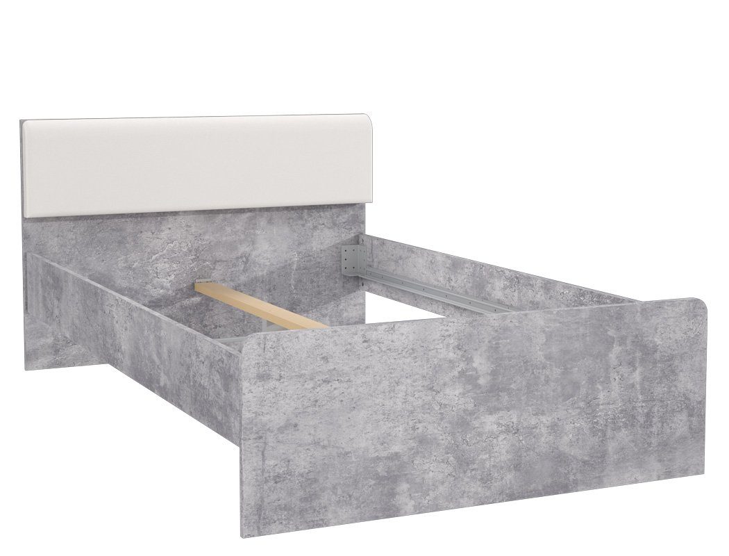 expendio Bettgestell Coburg 8, Jugendbett 120x200 cm beton weiß mit  gepolstertem Kopfteil