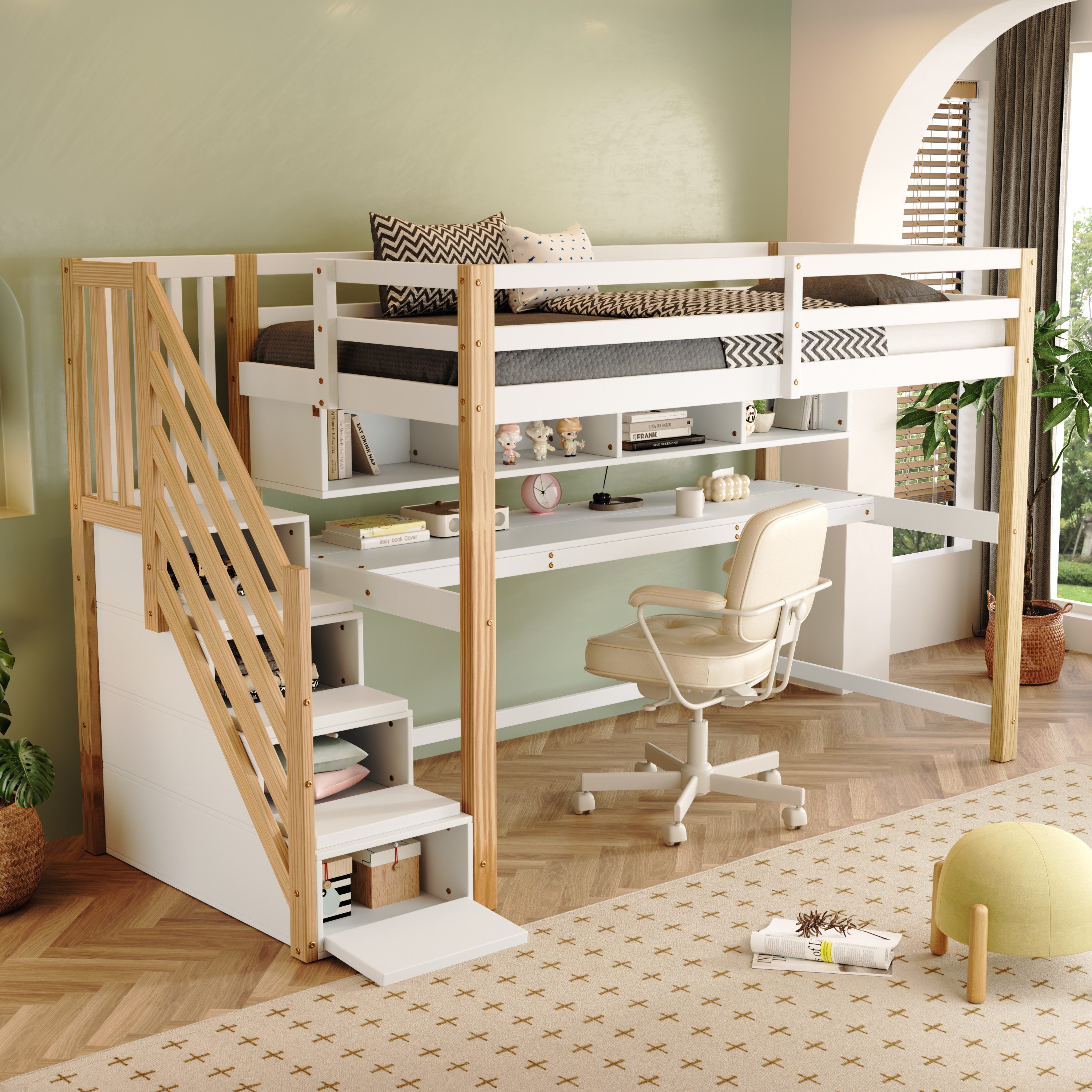 Ulife Hochbett Kinderbett mit Stauraumtreppe, großen günstig online kaufen