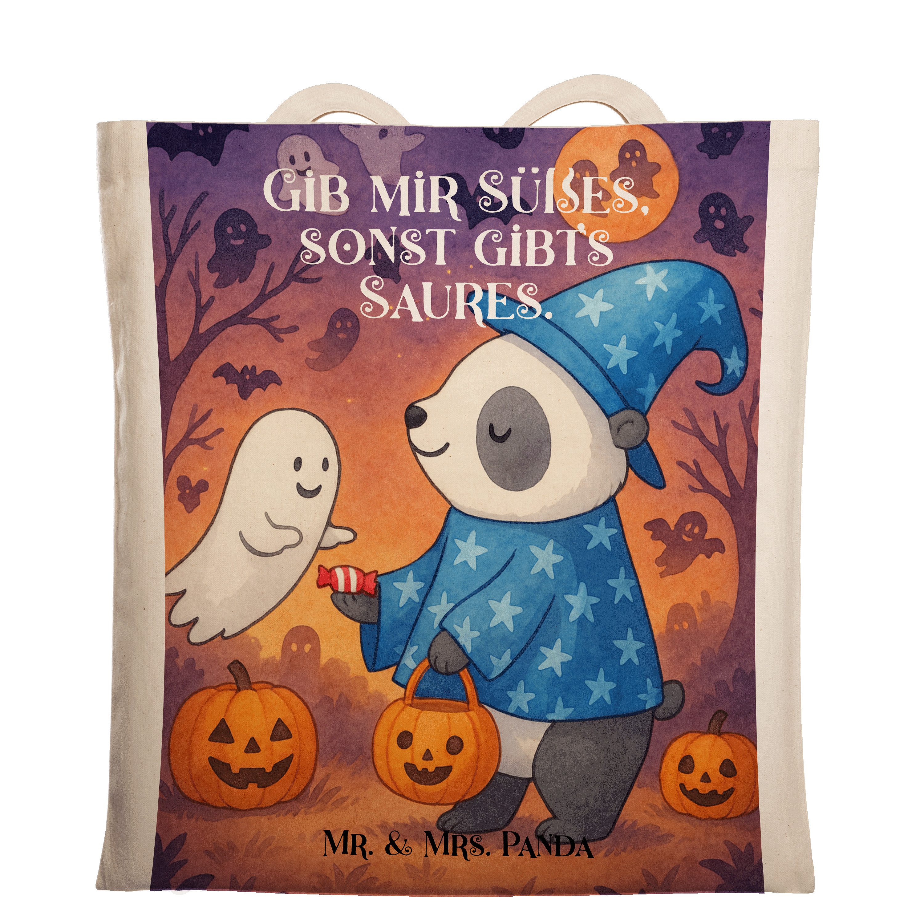 Mr. & Mrs. Panda Tragetasche Panda Zauberer Design, Schultasche, Weiß, Jutebeutel, Trick Or Treat, (Packung), dokumententasche universaltasche tragbeutel
