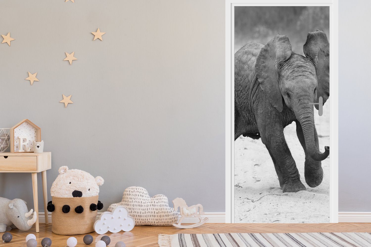 - für Elefant Tür, MuchoWow Schwarz Matt, cm - Kröte Türaufkleber, weiß, Türtapete (1 Baby bedruckt, - und Fototapete St), - 75x205 Tiere