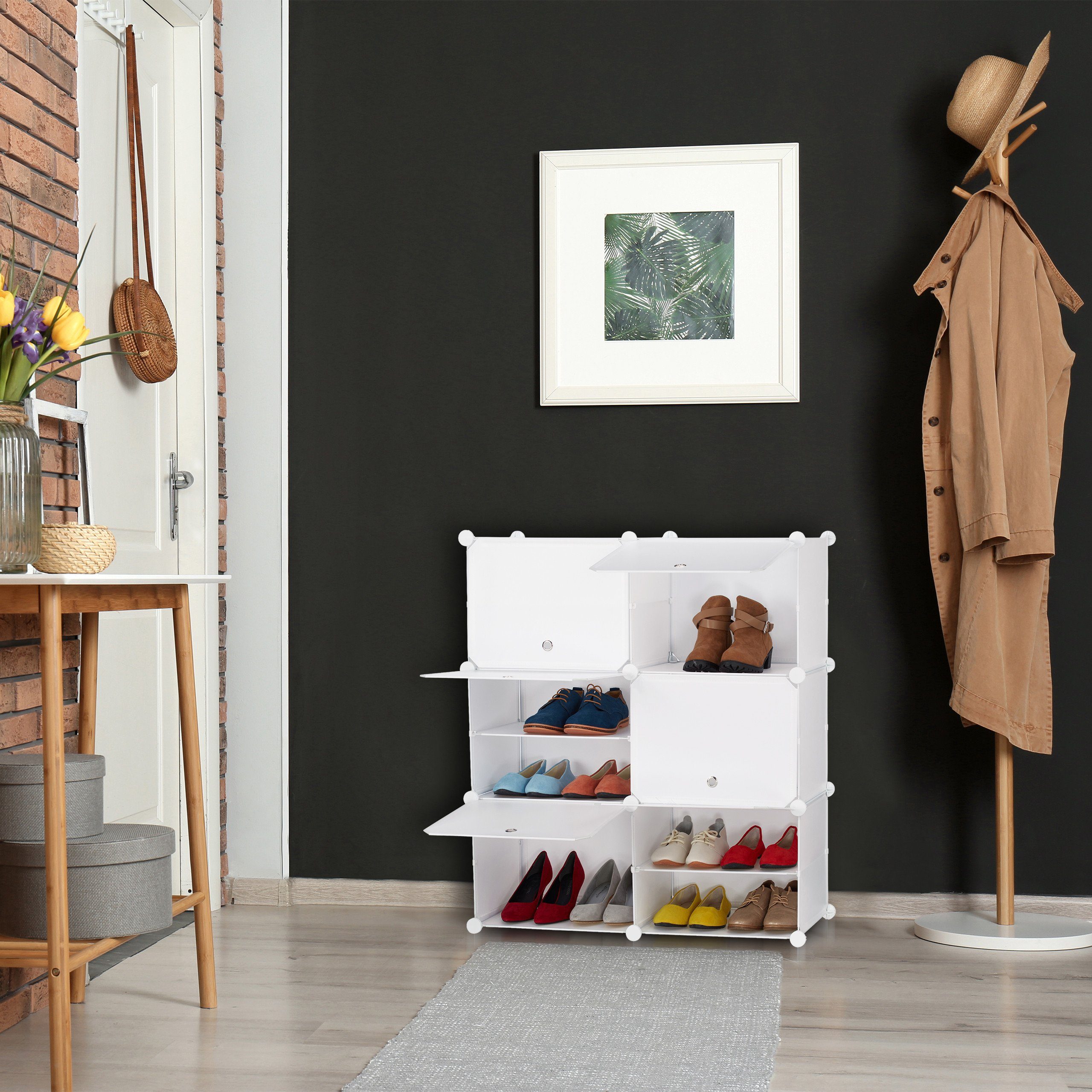 relaxdays Schuhregal Weißer Schuhschrank mit 12 Fächern