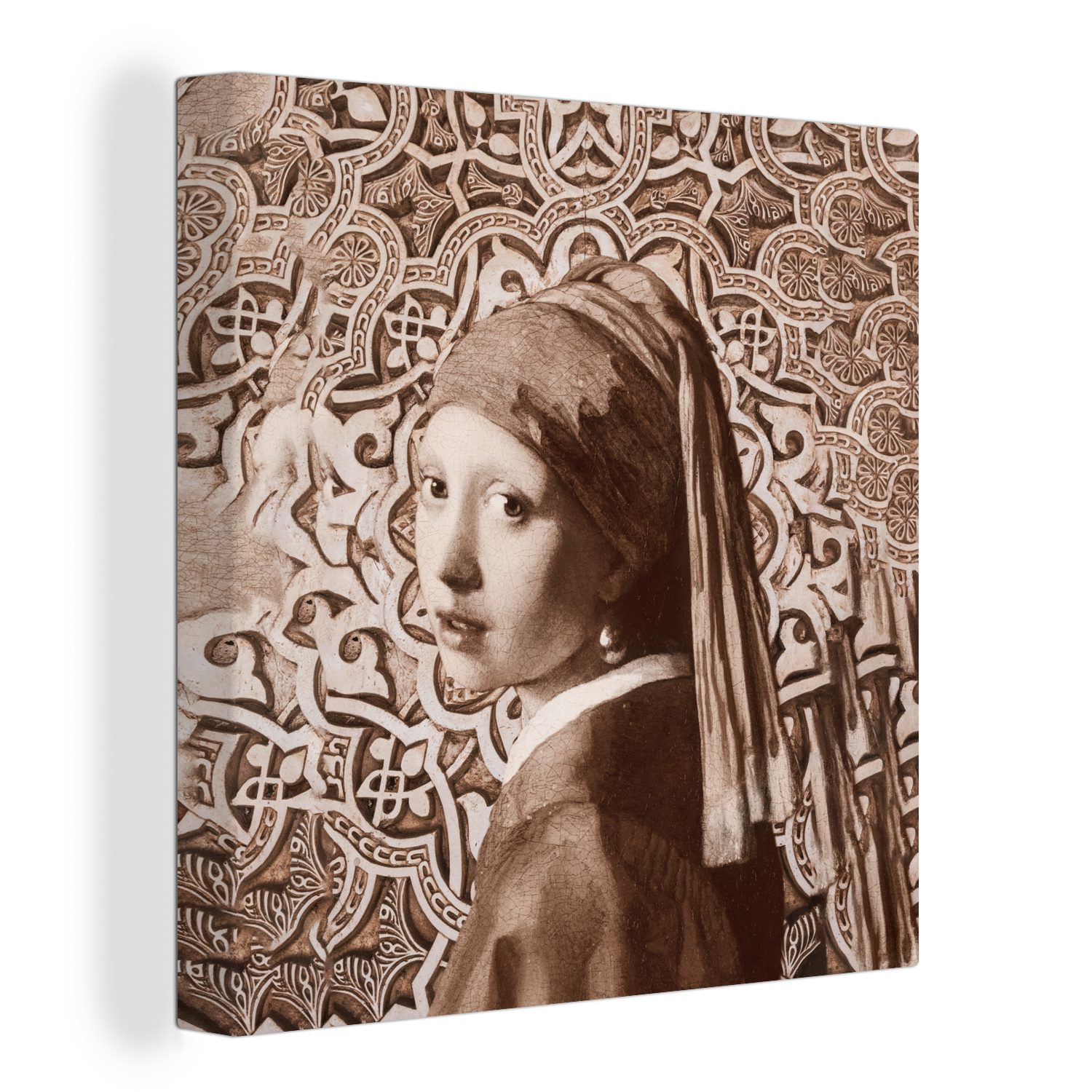 OneMillionCanvasses® Gemälde Das Mädchen mit dem Perlenohrring - Vermeer - Braun, (1 St), Leinwand Bilder für Wohnzimmer Schlafzimmer