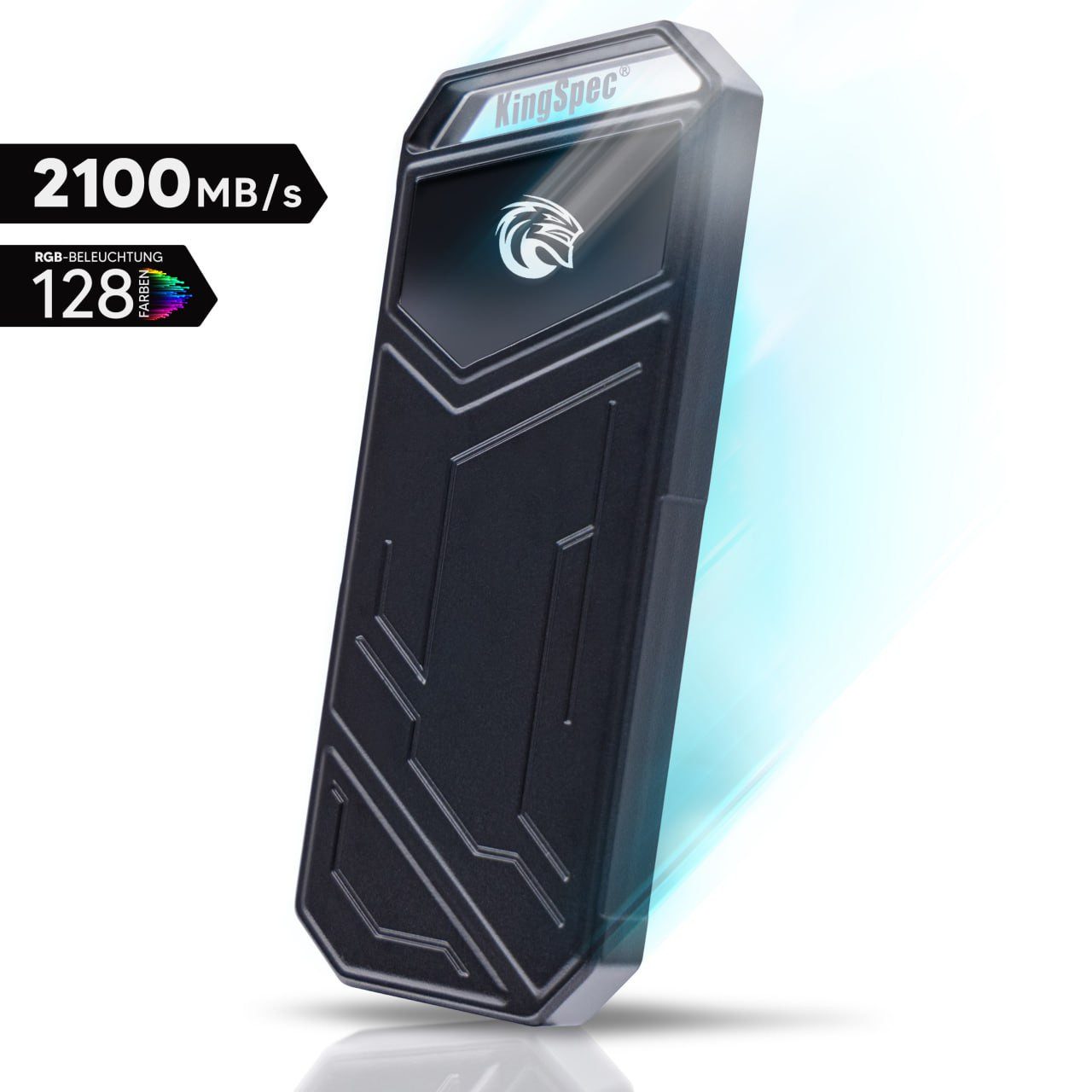 KingSpec Z5 externe Gaming-SSD (512GB) 2100 MB/S Lesegeschwindigkeit, 1850 MB/S Schreibgeschwindigkeit, Blitzschnelle Übertragungen, RGB Lichter & Premium Wärmeableitung