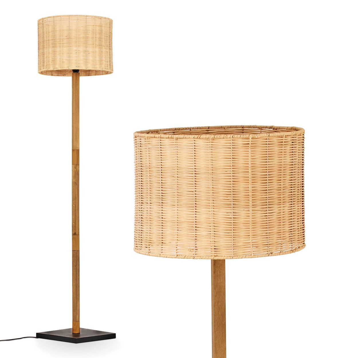 hofstein Stehlampe Stehlampe mit Holzfuß und Schirm aus Rattan, ohne Leucht günstig online kaufen