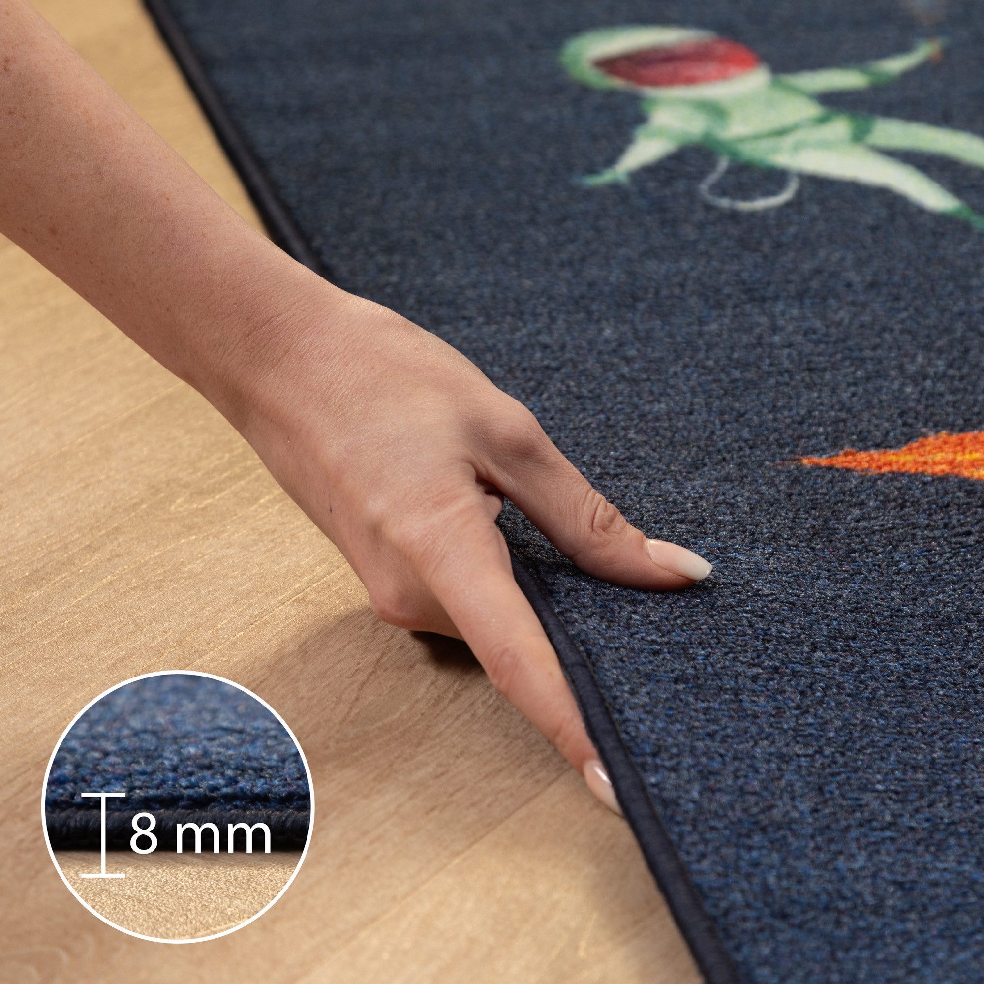Carpettex Kinderteppich Weltraum Design, Rechteckig, Höhe: 7 mm, Teppich Kinderzimmer MarineWeltraum Design Rutschfest Waschbar