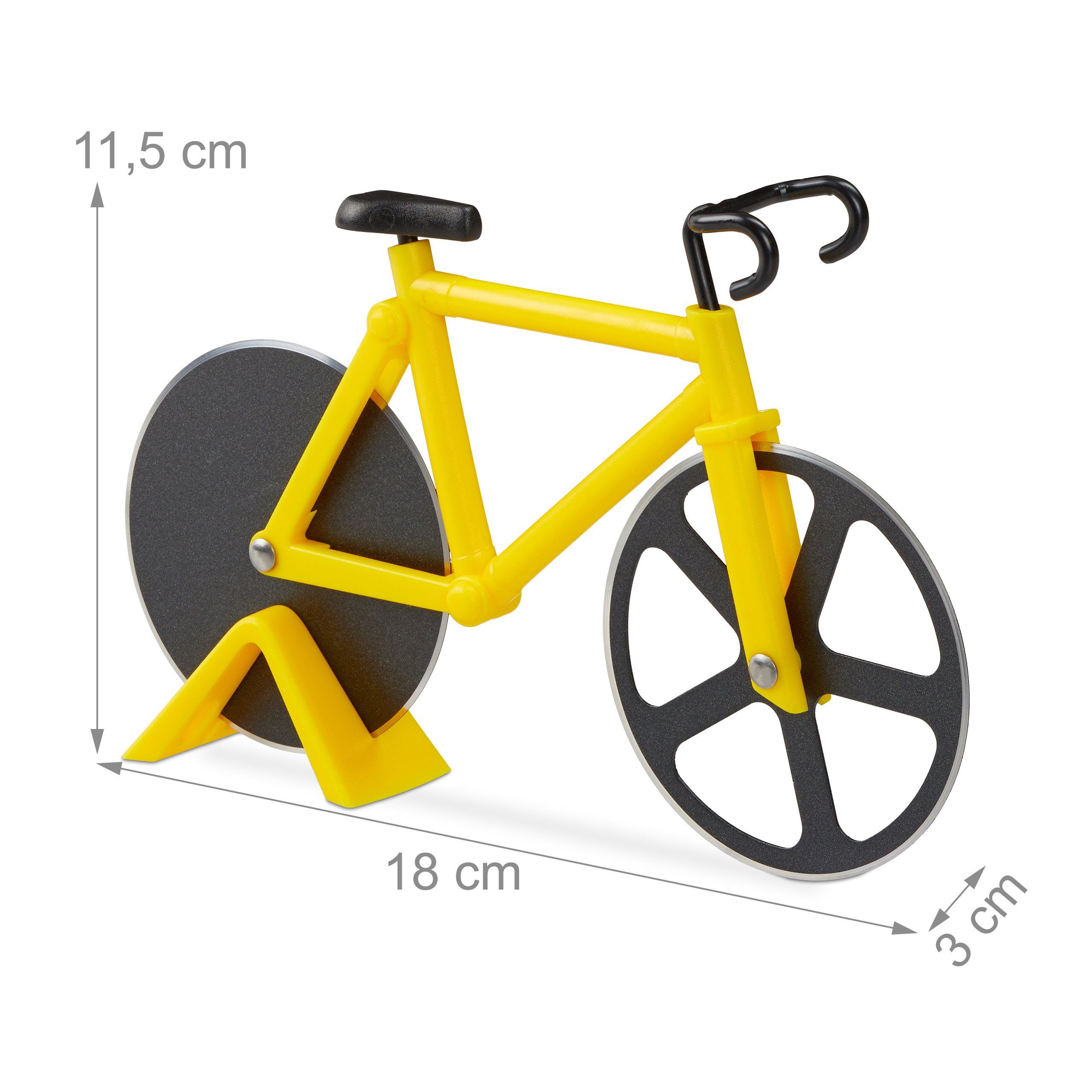 relaxdays Pizzaschneider Fahrrad Pizzaschneider, gelb – Bild 3 von 5
