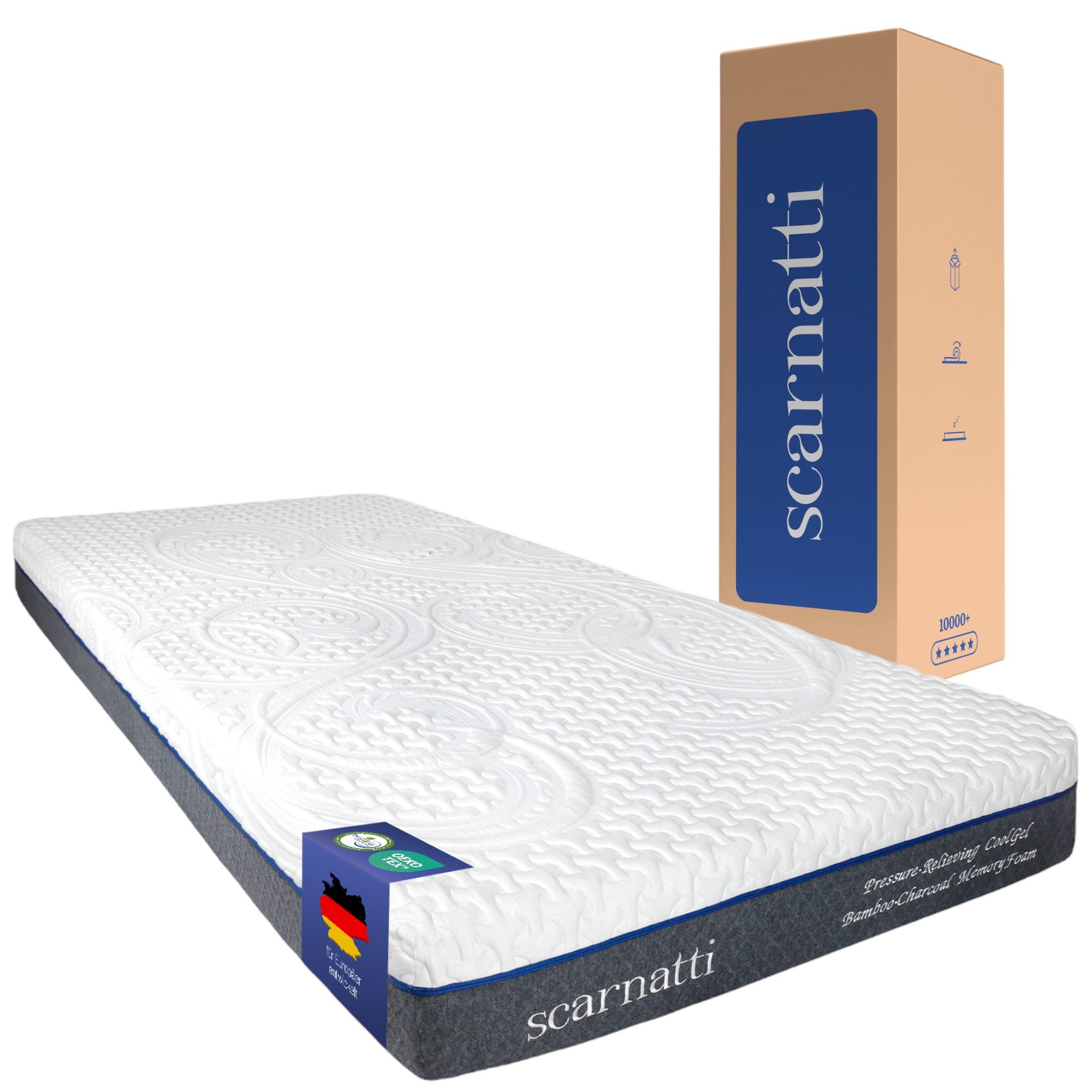 Visco-Matratze Scarnatti™ Gel Memory Foam 18 cm hoch – 7 Zonen Druckentlastung, scarnatti, 18 cm hoch, (Spar-Set), H3/H4 Wende, Bambus-Aktivkohle Bezug, Ergonomisch & Waschbar