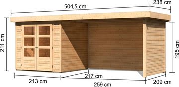 Karibu Gartenhaus Askola 2, BxT: 504,5x238 cm, mit Anbaudach, Rück- und Seitenwand