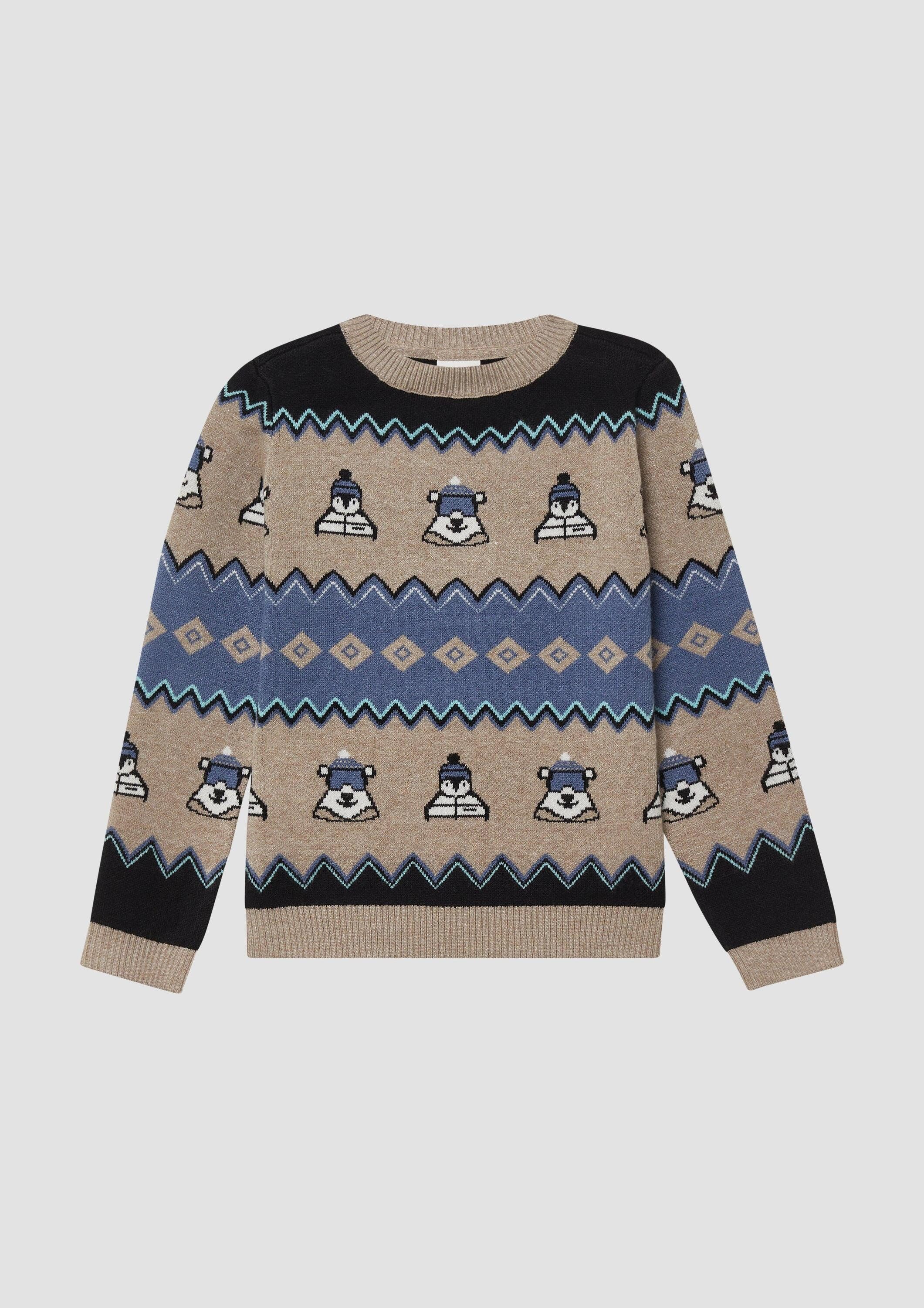 s.Oliver Longpullover Strickpullover Langarm-Jacquardpullover im Regular Fit mit Rundhalsausschnitt