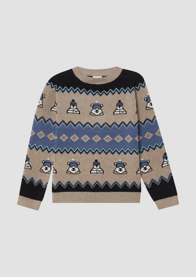s.Oliver Longpullover Strickpullover Langarm-Jacquardpullover im Regular Fit mit Rundhalsausschnitt