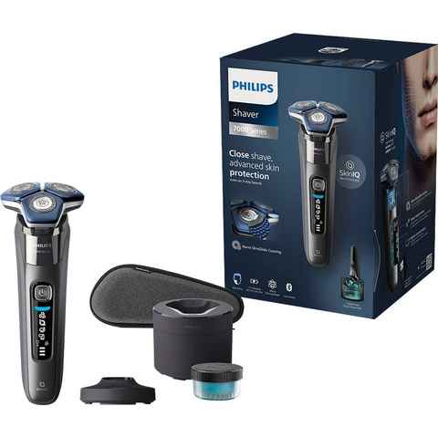Philips Elektrorasierer Shaver Series 7000 S7887/55, Reinigungsstation, ausklappbarer Präzisionstrimmer, 1 Reinigungskartusche, Etui, Ladestand, mit SkinIQ Technologie