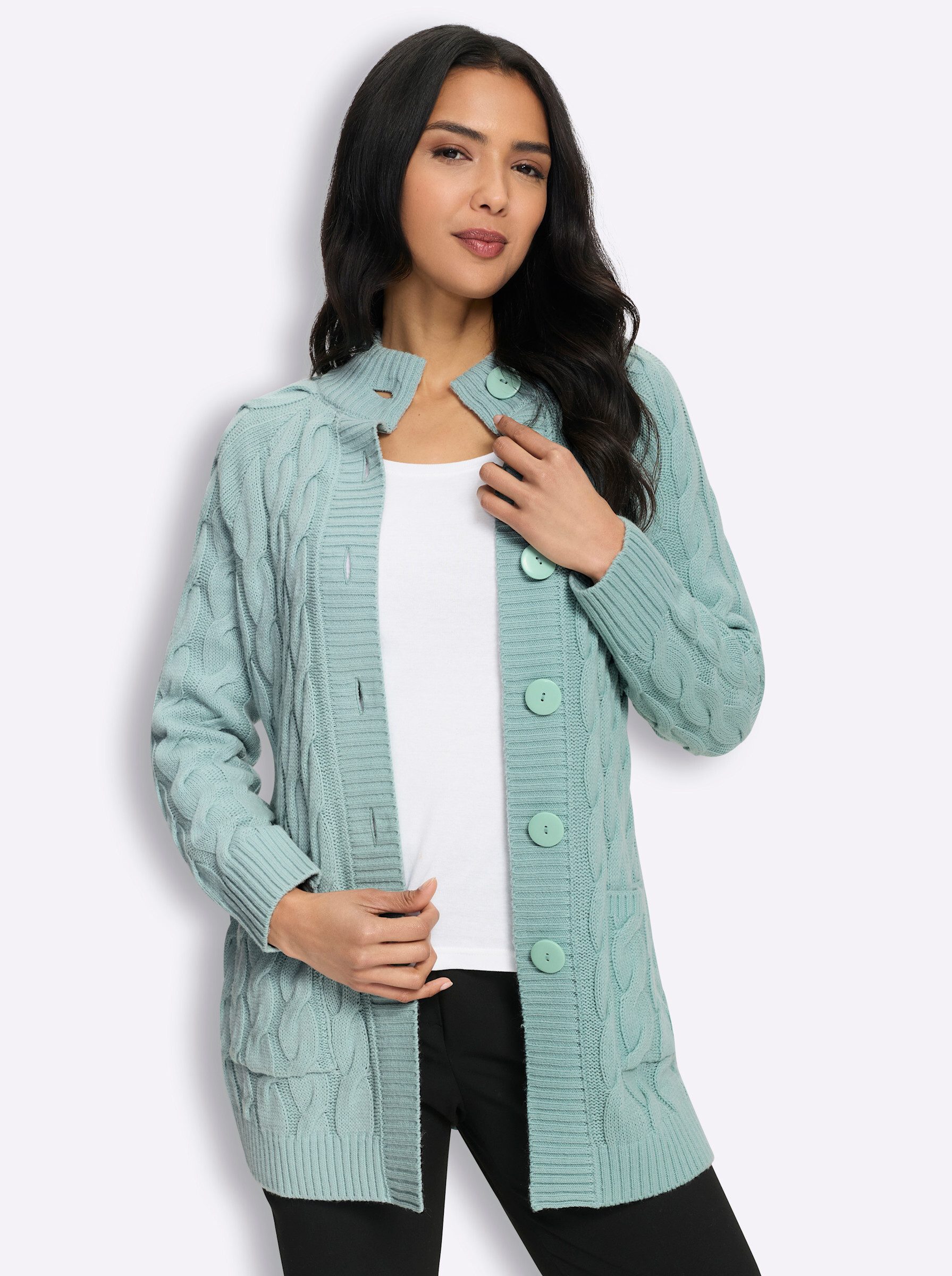 Sieh an! Strickjacke Strickjacke Langarm Zopfmuster
