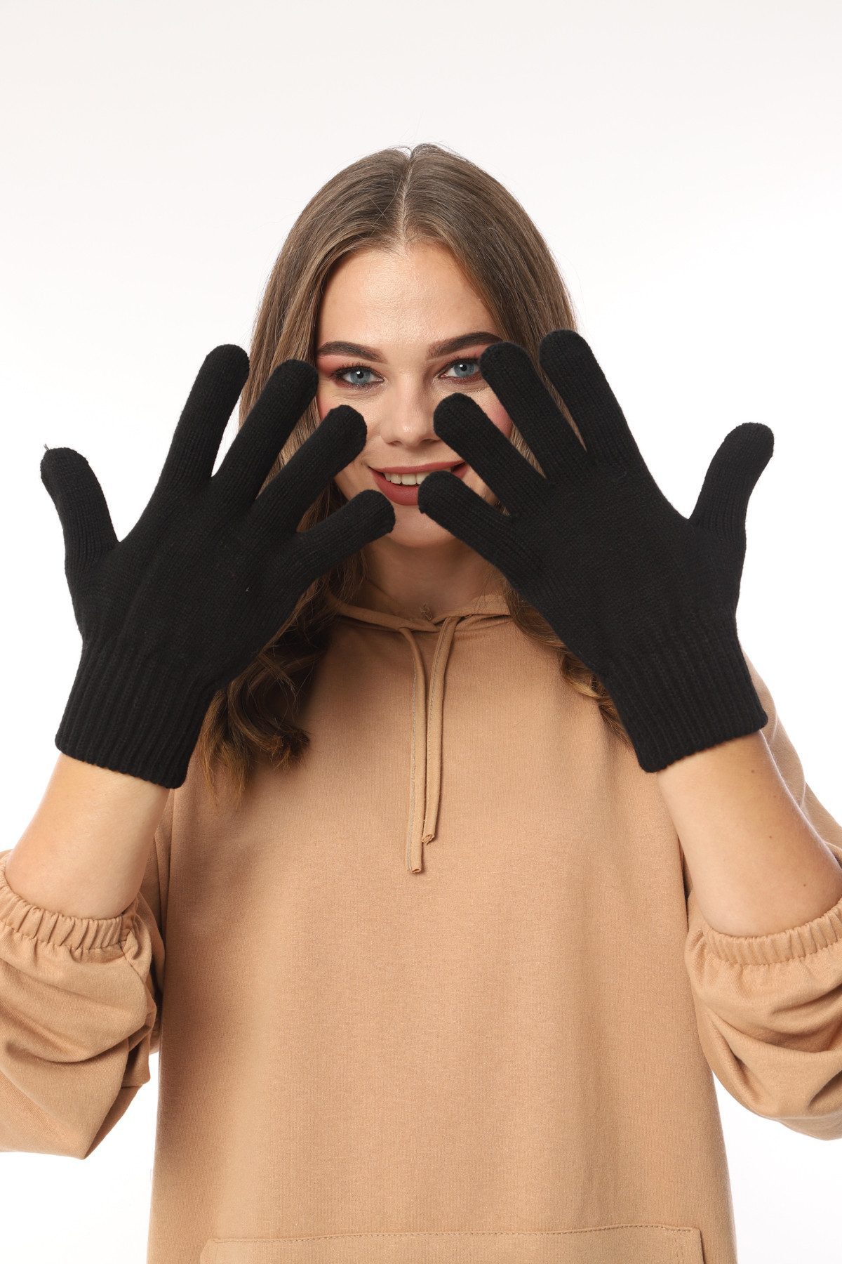 herémood Strickhandschuhe Premium Winterhandschuhe Schwarz Thermofutter Windschutz Unisex Warm (Exklusive Thermo Winterhandschuhe – Unisex Acryl schwarz, 2-St., Windschutz, Thermofutter & atmungsaktive Strickqualität) Hochwertig, robust & warm – stilvolle Premium Winterhandschuhe
