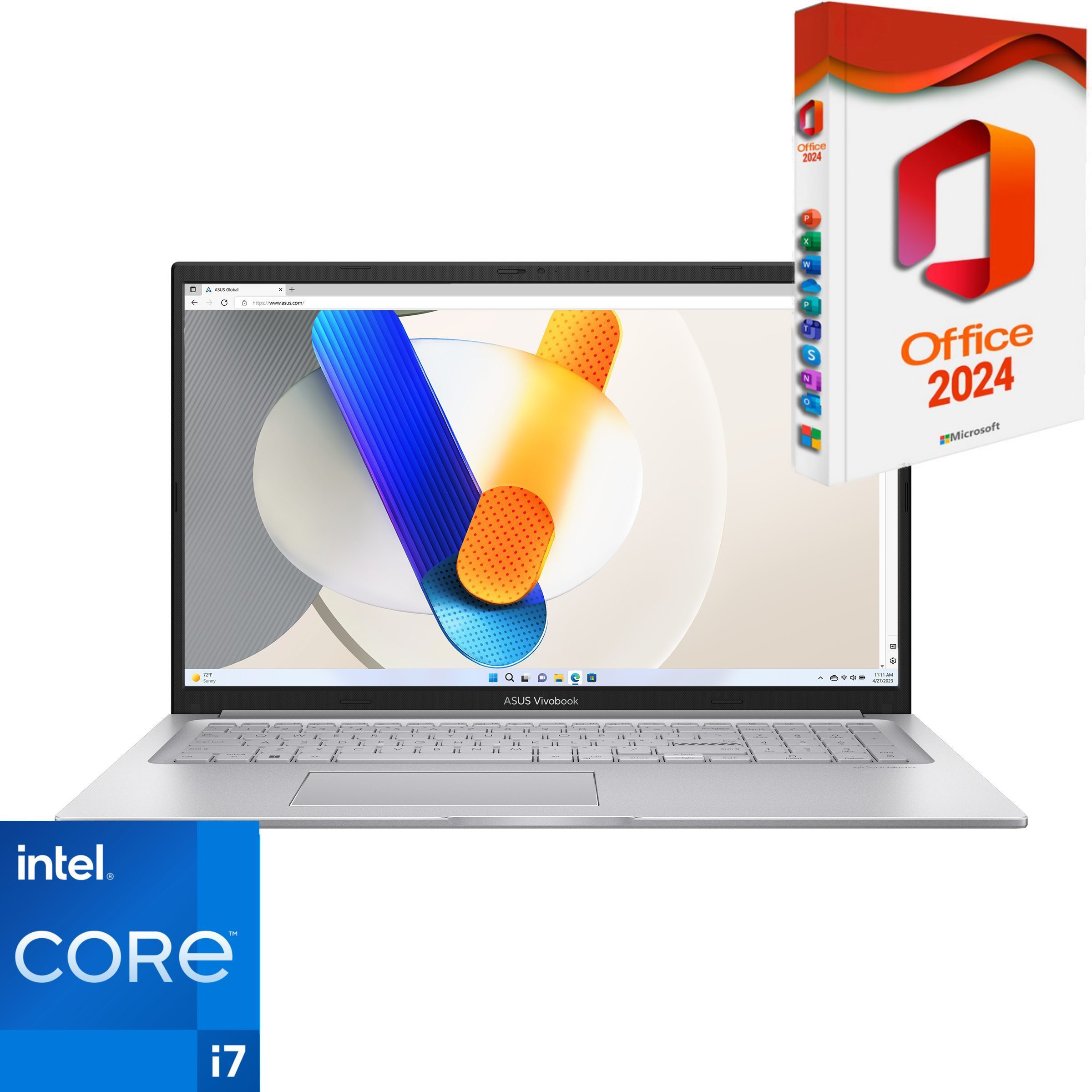 Asus VivoBook X170, Intel Core i7-1335U, beleuchtete Tastatur, Notebook (Intel Core i7 1335U, Intel Iris Xe Grafik, 500 GB SSD, Windows 11 Pro, MS Office 2024 Pro Dauerlizenz)
