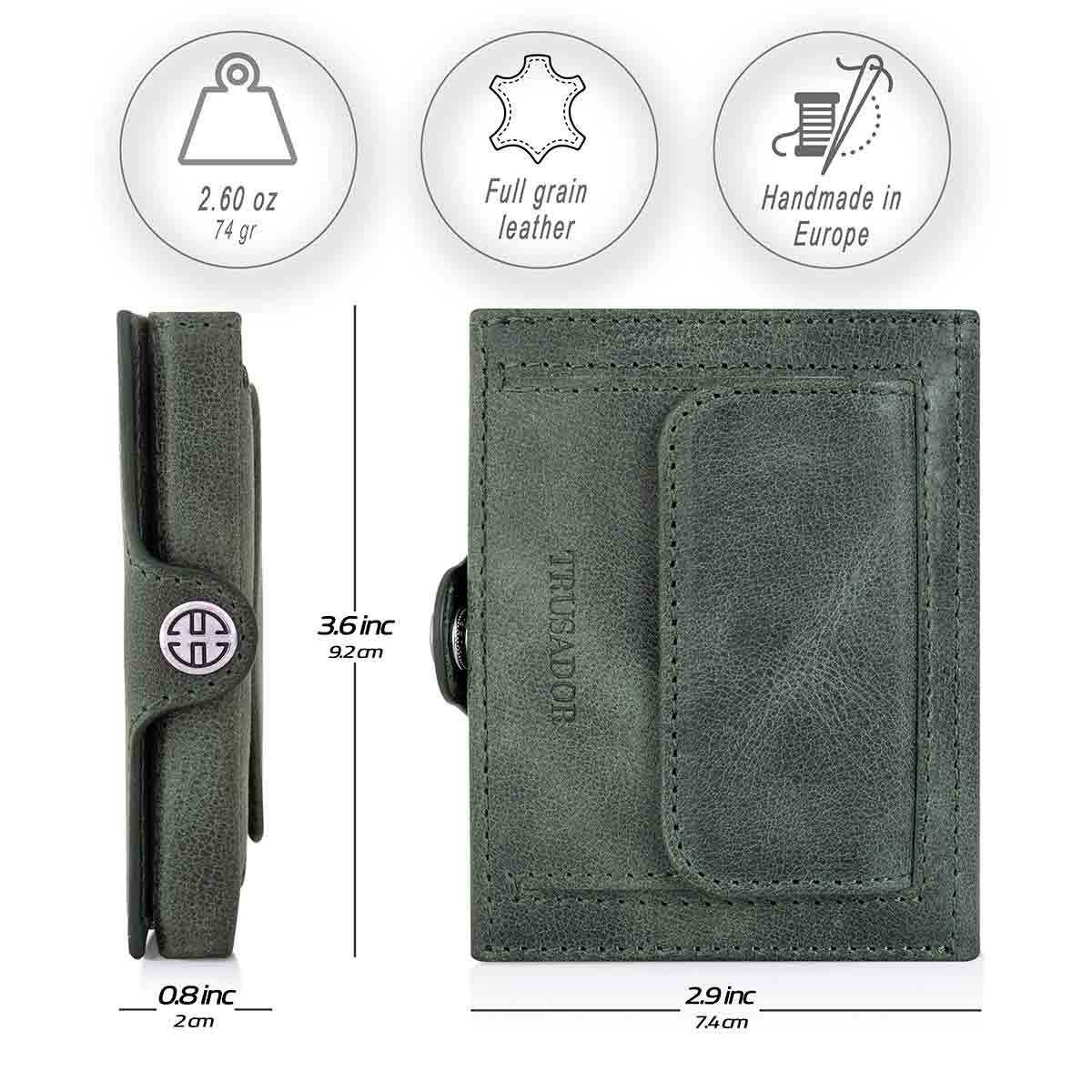 Trusador Mini Geldbörse 'Valencia' - Unisex Slim Wallet - kleiner Leder-Geldbeutel - Münzfach (Handmade, Handarbeit - Made in Europe), Vollnarbenleder, besonders klein, Handarbeit