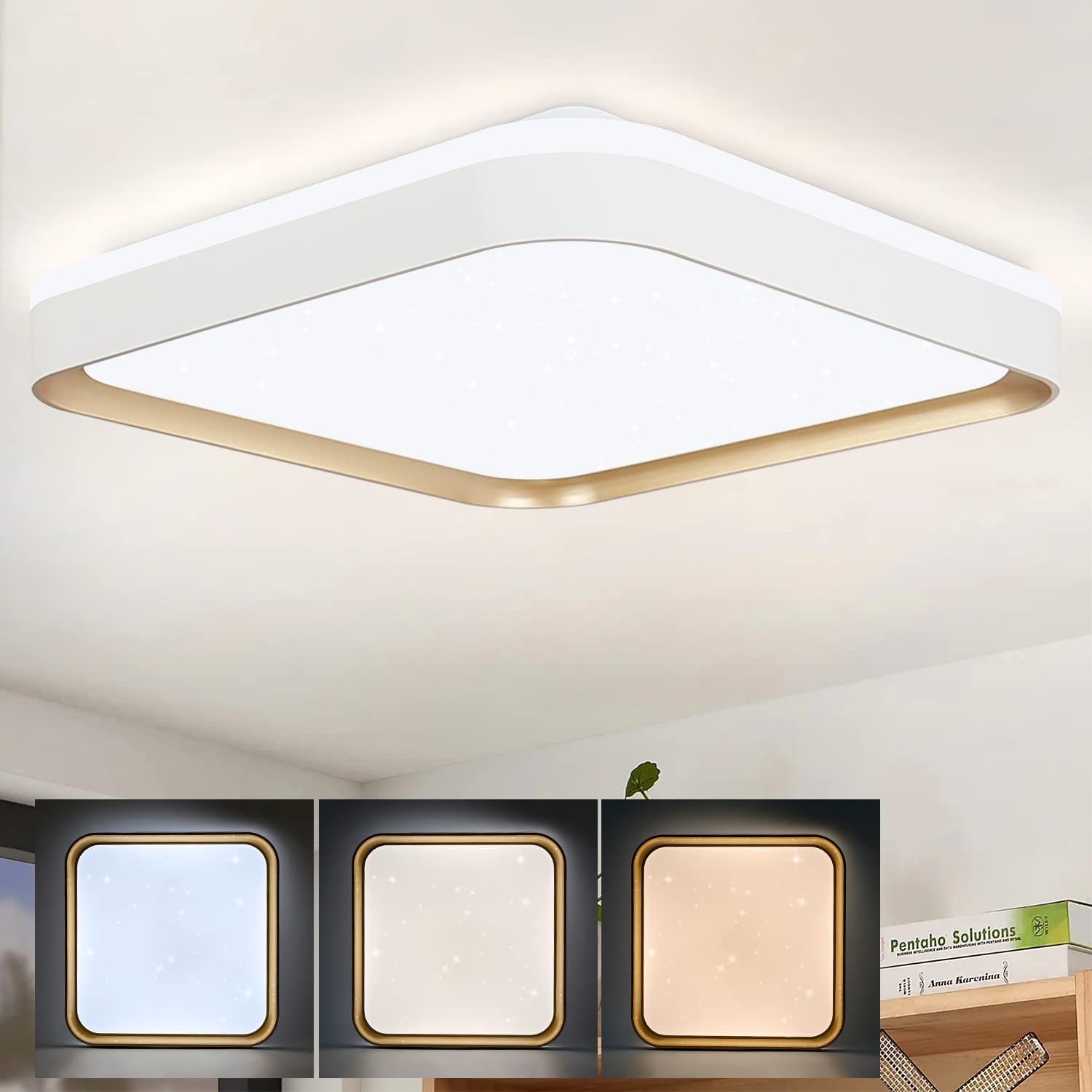 Nettlife Deckenleuchten Schwarz Deckenlampe Memoryfunktion fest Dimmbar Schlafzimmer LED Küche Weißgold mit 32W, Fernbedienung, Warmweiß, für Esszimmer, Neutralweiß Eckig, Kaltweiß, 30CM Flur integriert, Deckenbeleuchtung Wohnzimmer bis