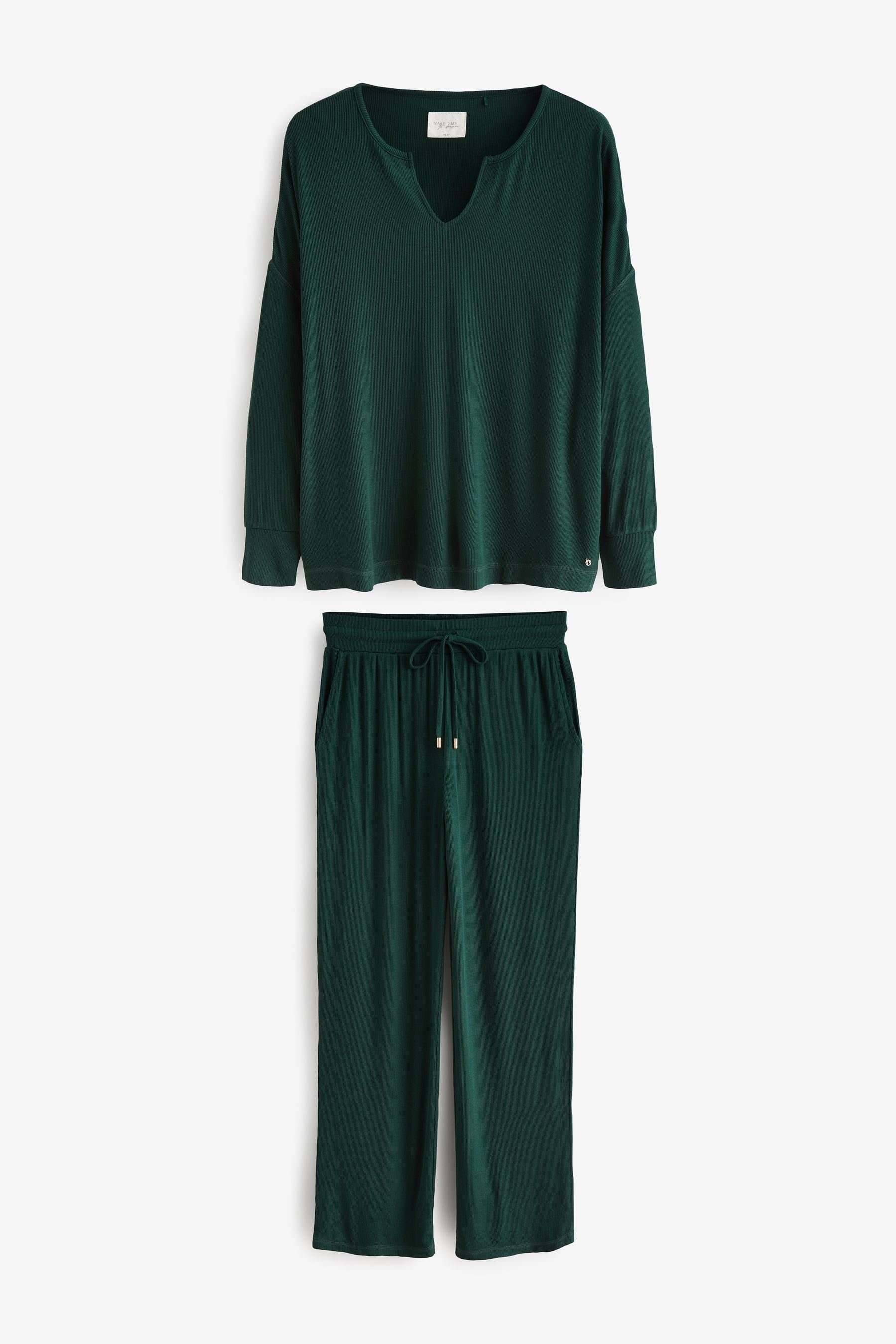 Next Pyjama Langärmeliger gerippter Pyjama (2 tlg) Dark Green