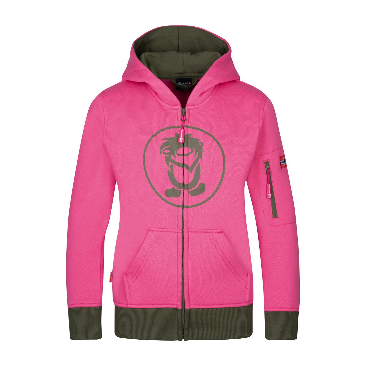 Hoodie Sortland TROLLKIDS Hellmagenta/Dunkle Olive