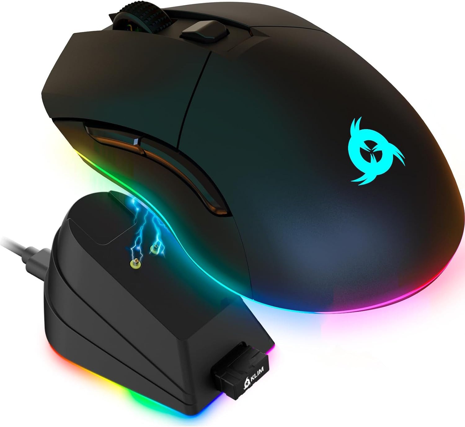 KLIM Blaze Pro Gaming-Maus (kabellos mit Ladestation und RGB Beleuchtung)